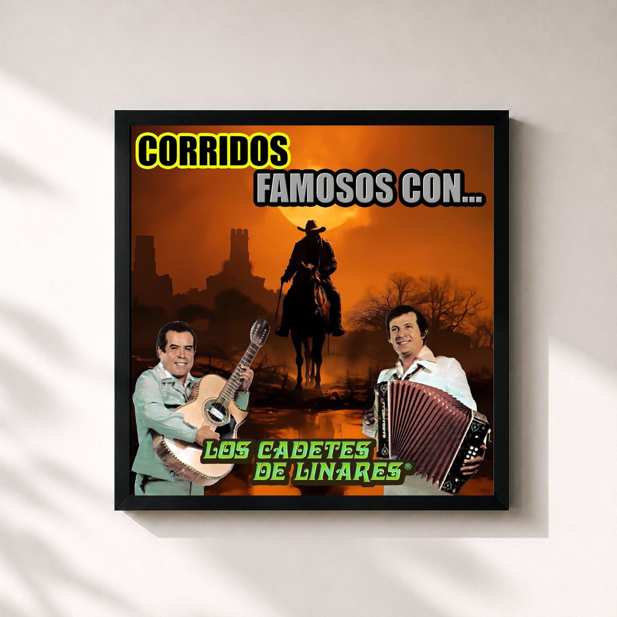 #noir Tableau carré de l'album Corridos Famosos Con… de Los Cadetes De Linares, cadre noir 32x32 cm