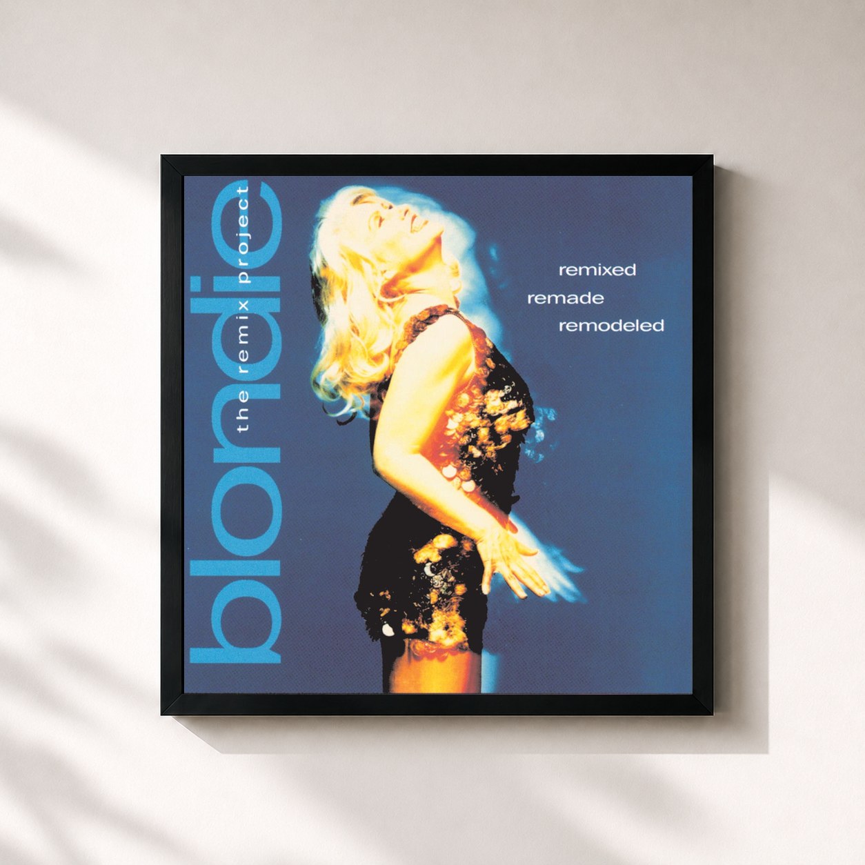 #noir Tableau carré de l'album Remixed Remade Remodeled: The Blondie Remix Project de Blondie, cadre noir 32x32 cm