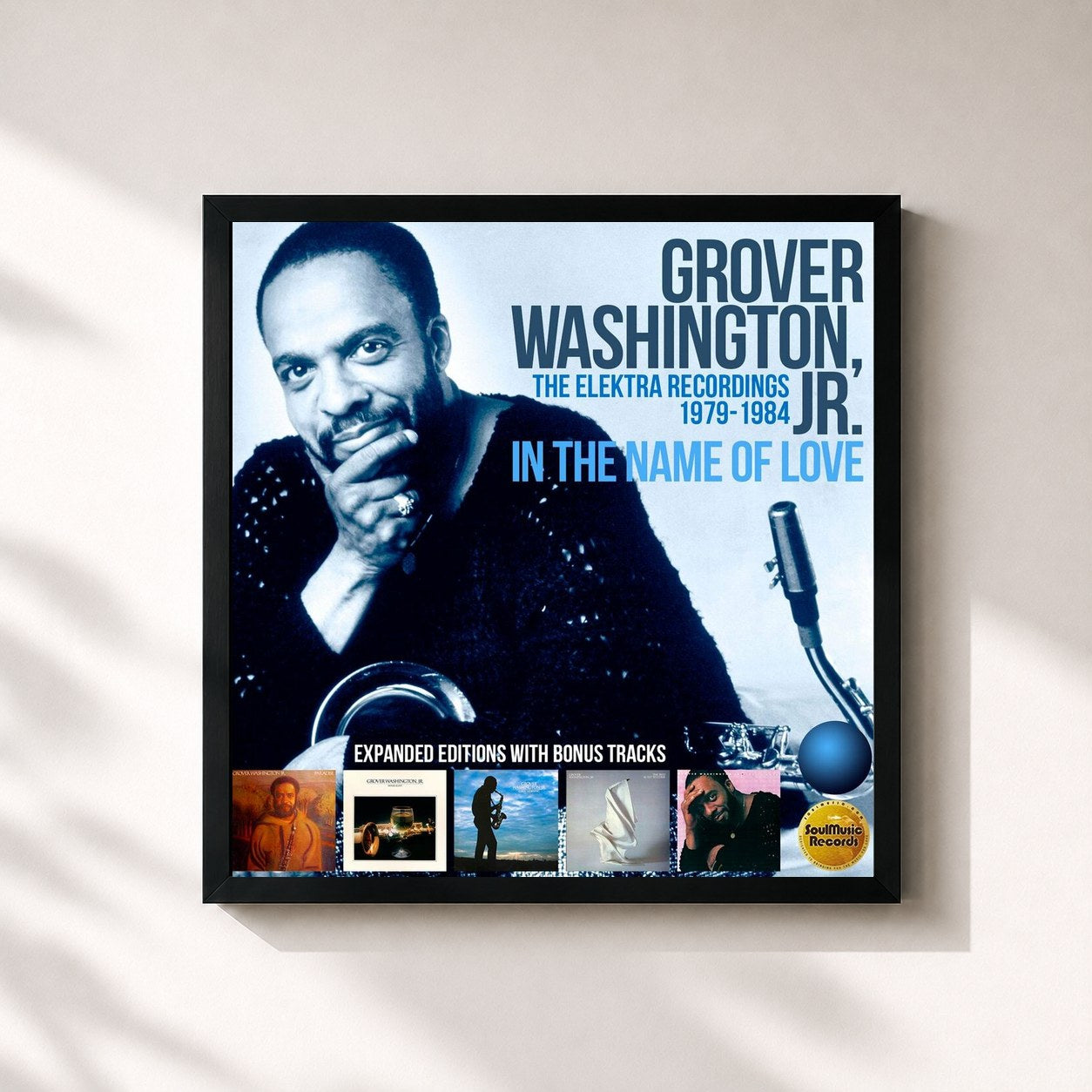 #noir Tableau carré de l'album In the Name of Love: The Elektra Recordings 1979-1984 de Grover Washington, Jr., cadre noir 32x32 cm