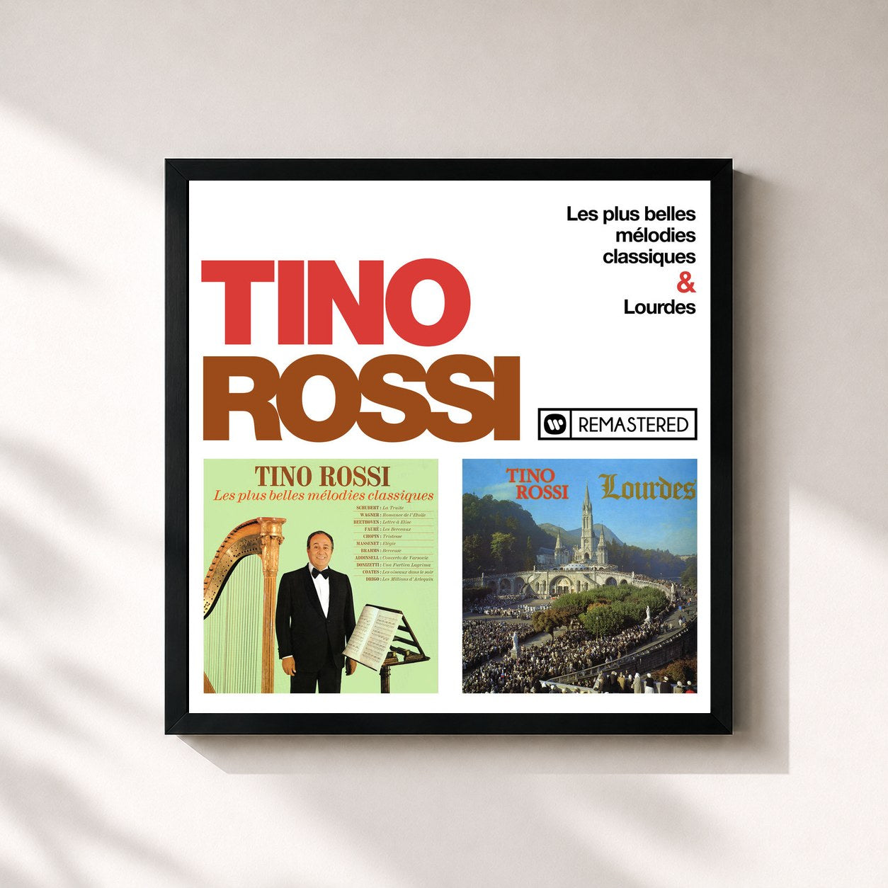#noir Tableau carré de l'album Les plus belles mélodies classiques / Lourdes (Remasterisé en 2018) de Tino Rossi, cadre noir 32x32 cm