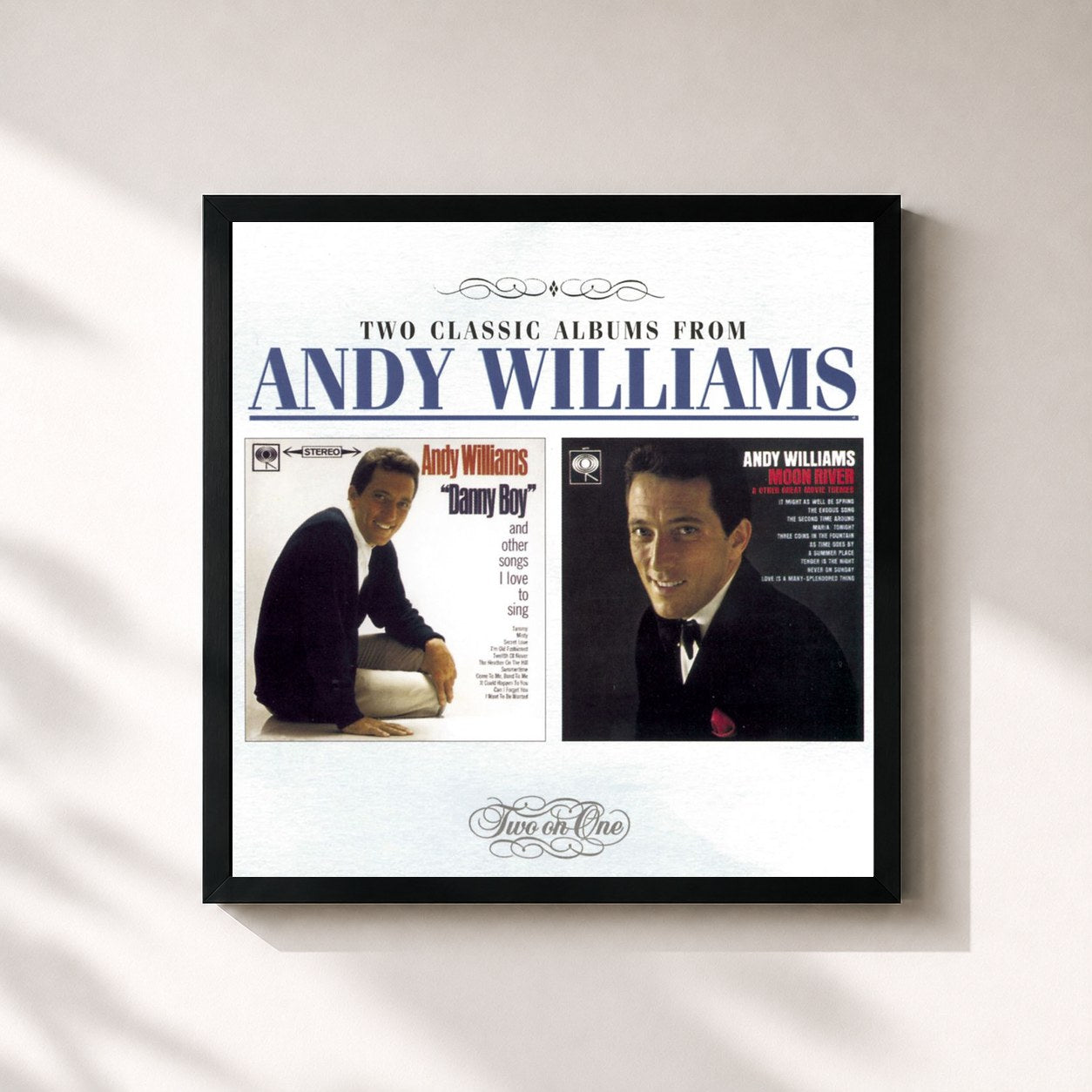 #noir Tableau carré de l'album Danny Boy and Other Songs I Love To Sing / Moon River & Other Great Movie Themes de Andy Williams, cadre noir 32x32 cm