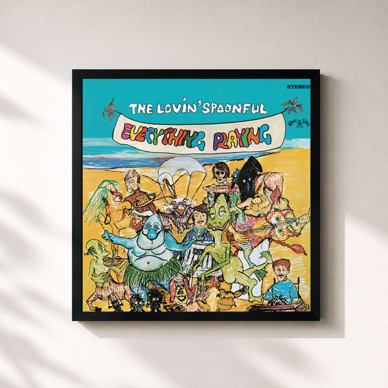 #noir Tableau carré de l'album Everything Playing de The Lovin' Spoonful, cadre noir 32x32 cm
