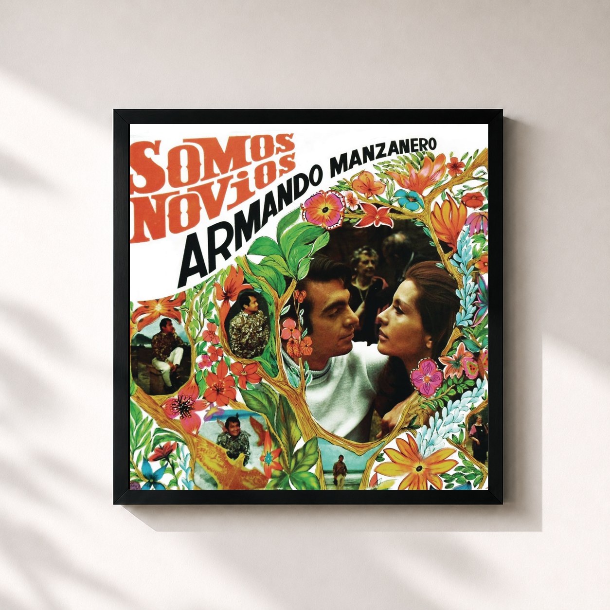 #noir Tableau carré de l'album Somos Novios de Armando Manzanero, cadre noir 32x32 cm