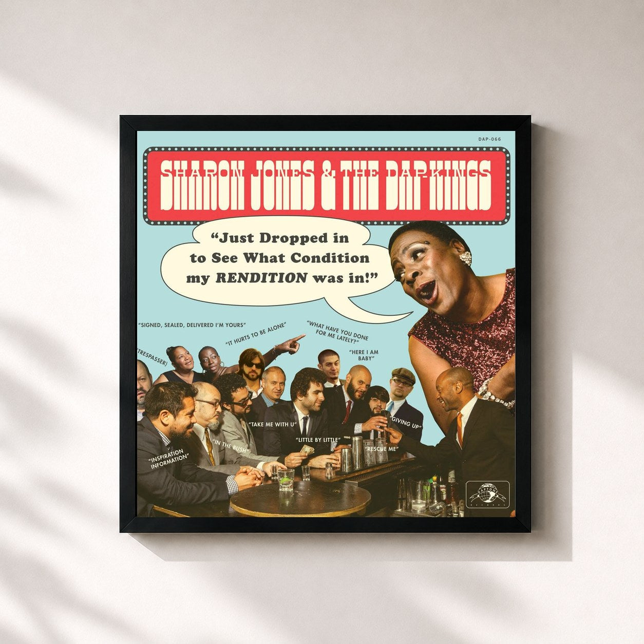 #noir Tableau carré de l'album Just Dropped In (To See What Condition My Rendition Was In) de Sharon Jones & The Dap-Kings, cadre noir 32x32 cm