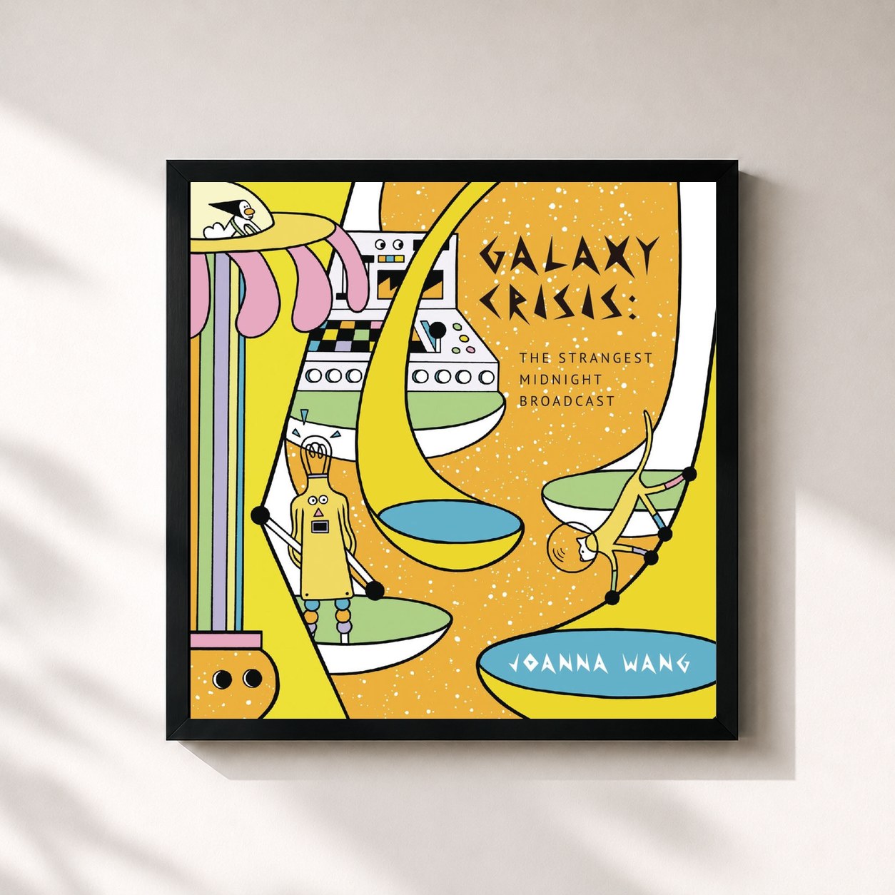 #noir Tableau carré de l'album Galaxy Crisis: The Strangest Midnight Broadcast de Joanna Wang, cadre noir 32x32 cm