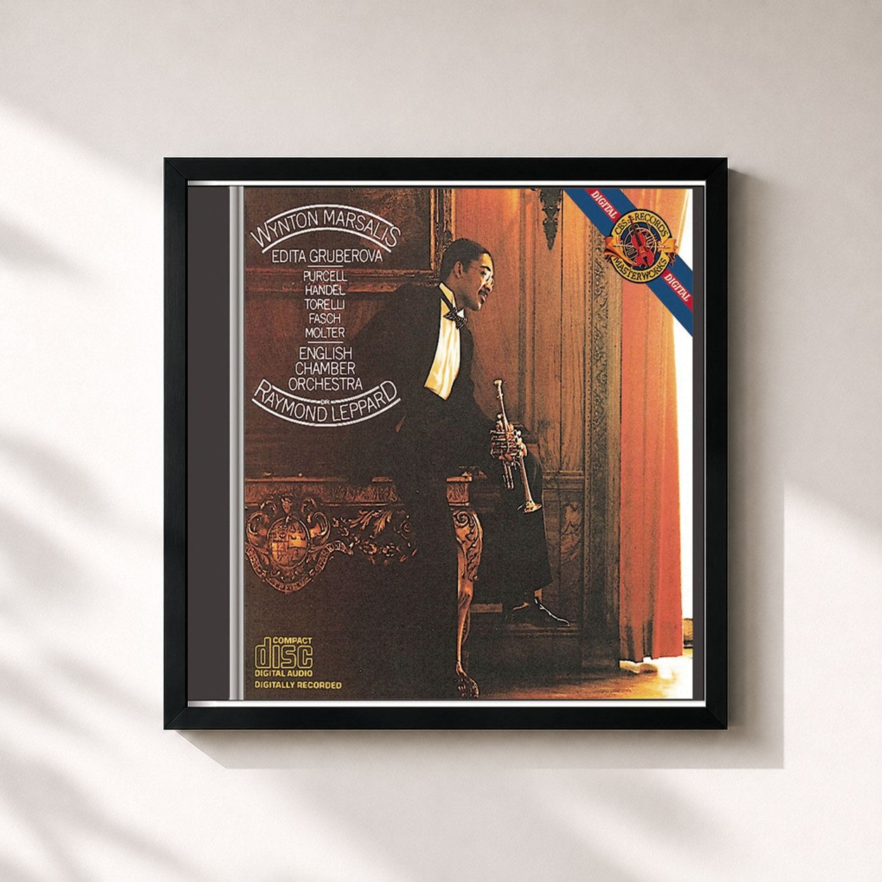 #noir Tableau carré de l'album Wynton Marsalis Plays Handel, Purcell, Torelli, Fasch, and Molter de Wynton Marsalis, cadre noir 32x32 cm