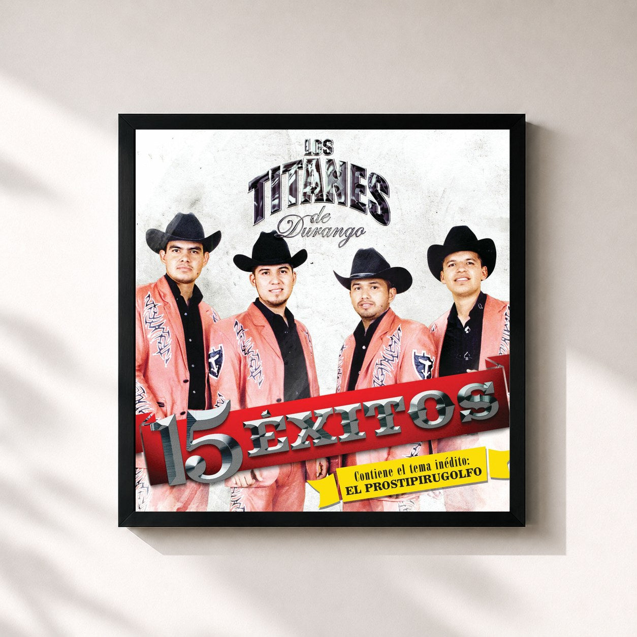 #noir Tableau carré de l'album 15 Exitos de Los Titanes De Durango, cadre noir 32x32 cm