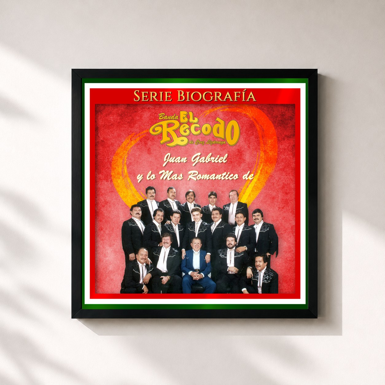 #noir Tableau carré de l'album Juan Gabriel y Lo Mas Romantico De de Banda El Recodo De Cruz Lizarraga, cadre noir 32x32 cm