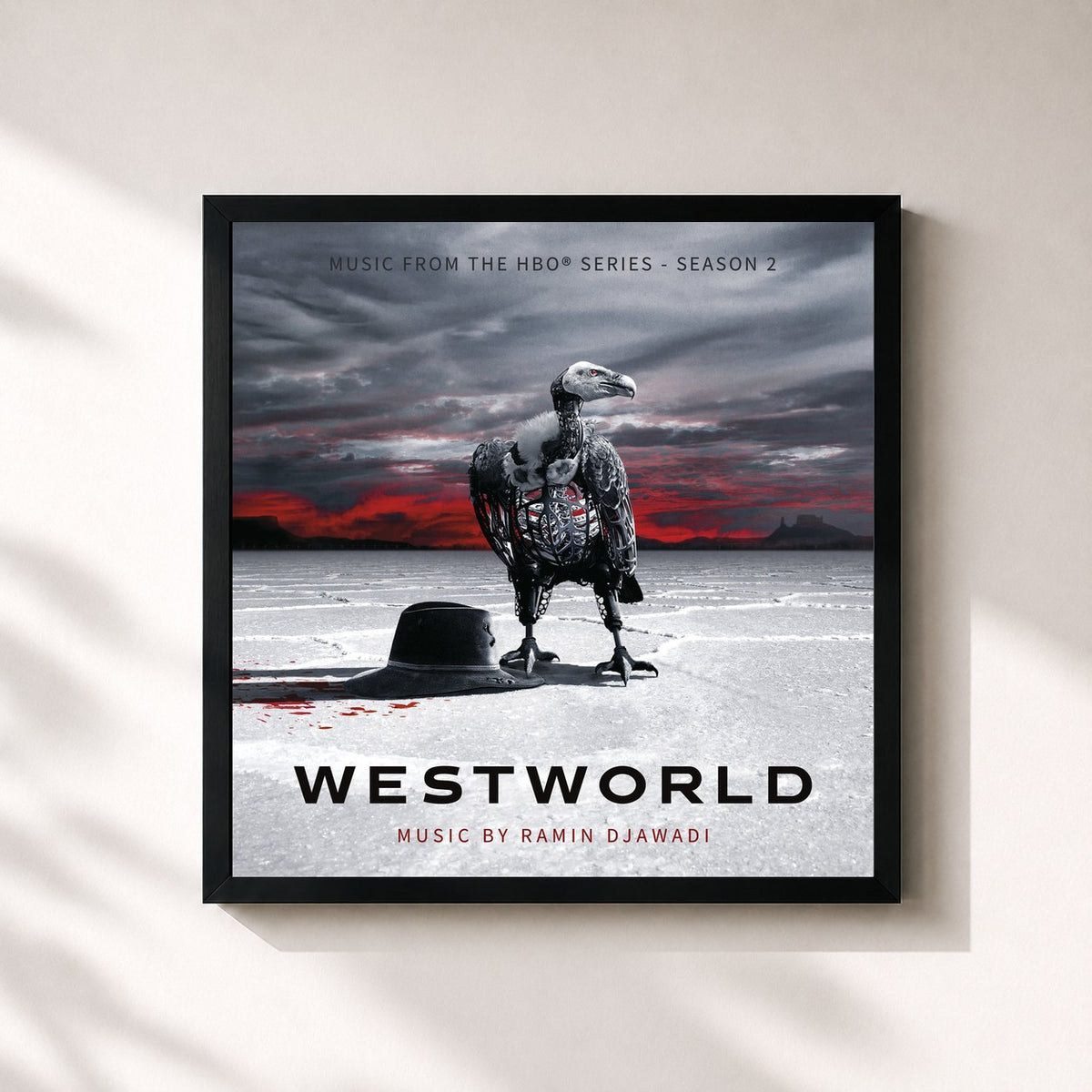 #noir Tableau carré de l'album Westworld: Season 2 (Music From the HBO Series) de Ramin Djawadi, cadre noir 32x32 cm