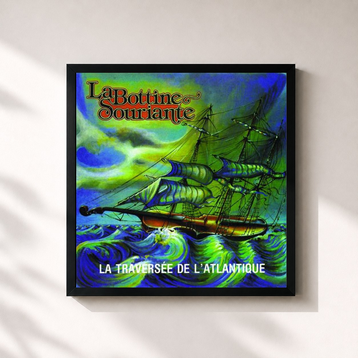 #noir Tableau carré de l'album La traversée de l'Atlantique de La Bottine Souriante, cadre noir 32x32 cm