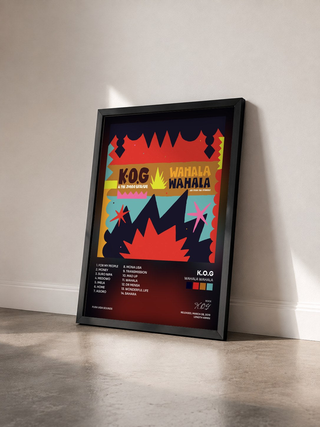 #noir Wahala Wahala by K.O.G as a framed art print seen at an angle, black frame