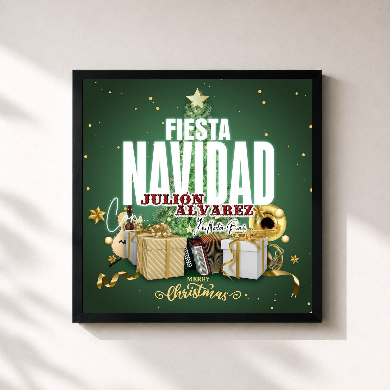 #noir Tableau carré de l'album Fiesta Navidad Con Julión Álvarez Y Su Norteño Banda "Merry Christmas" de Julion Alvarez Y Su Norteño Banda, cadre noir 32x32 cm