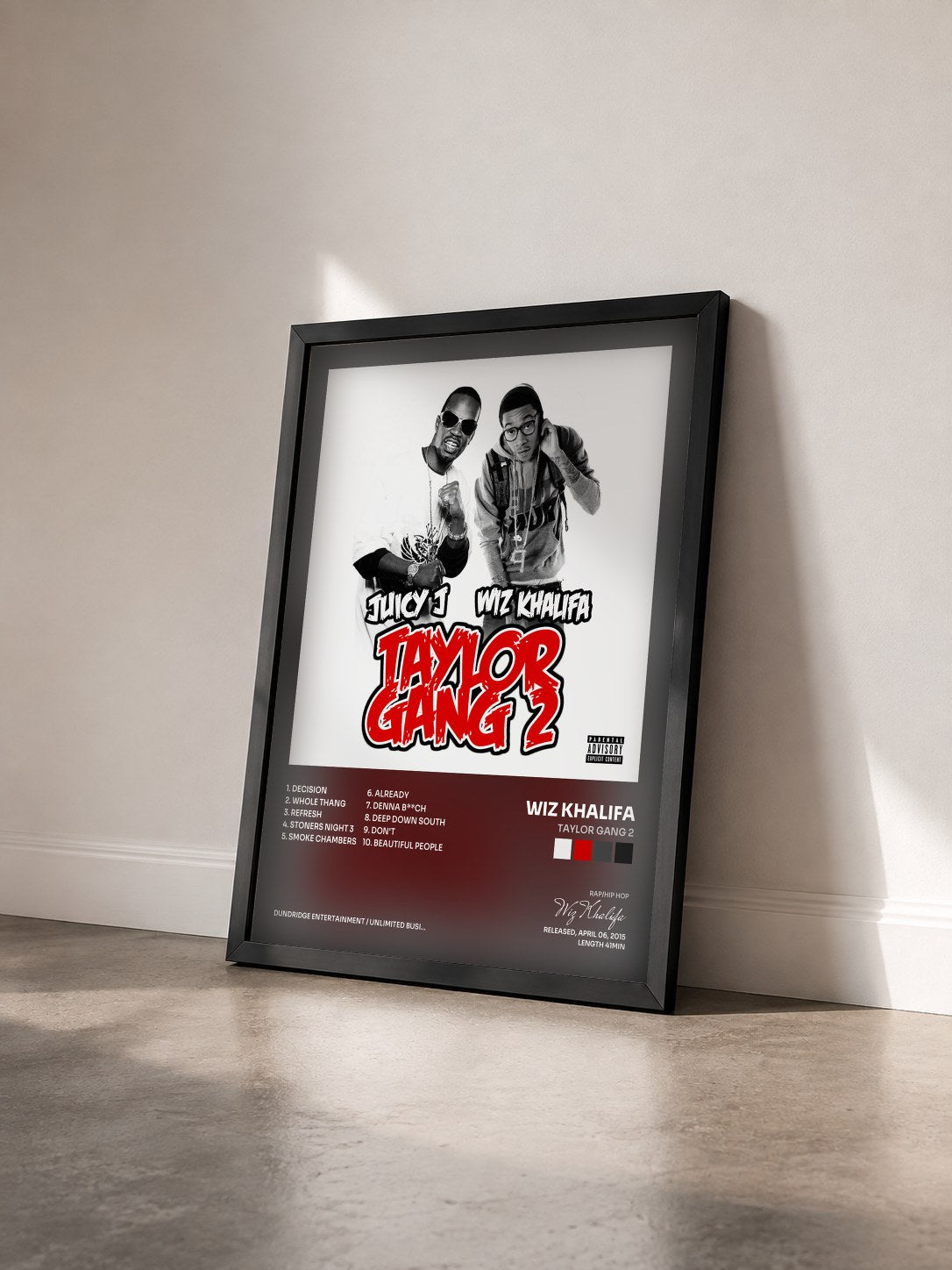 #noir Tableau de l'album Taylor Gang 2 de Wiz Khalifa vu de trois quarts, cadre noir