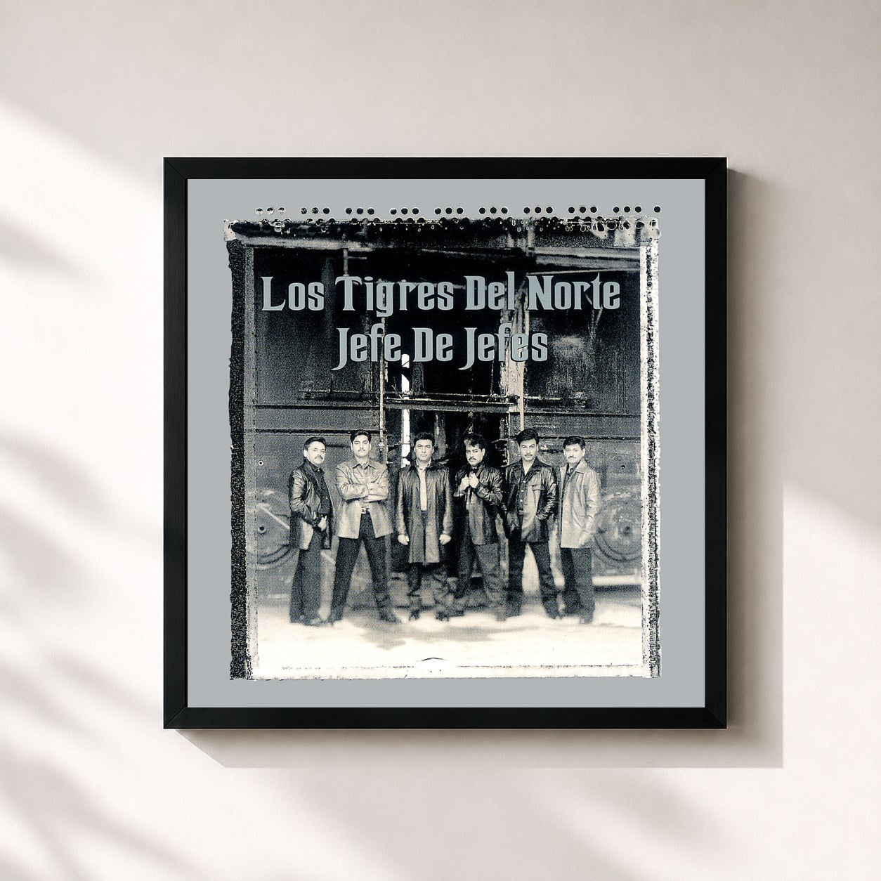 #noir Tableau carré de l'album Jefe De Jefes de Los Tigres del Norte, cadre noir 32x32 cm