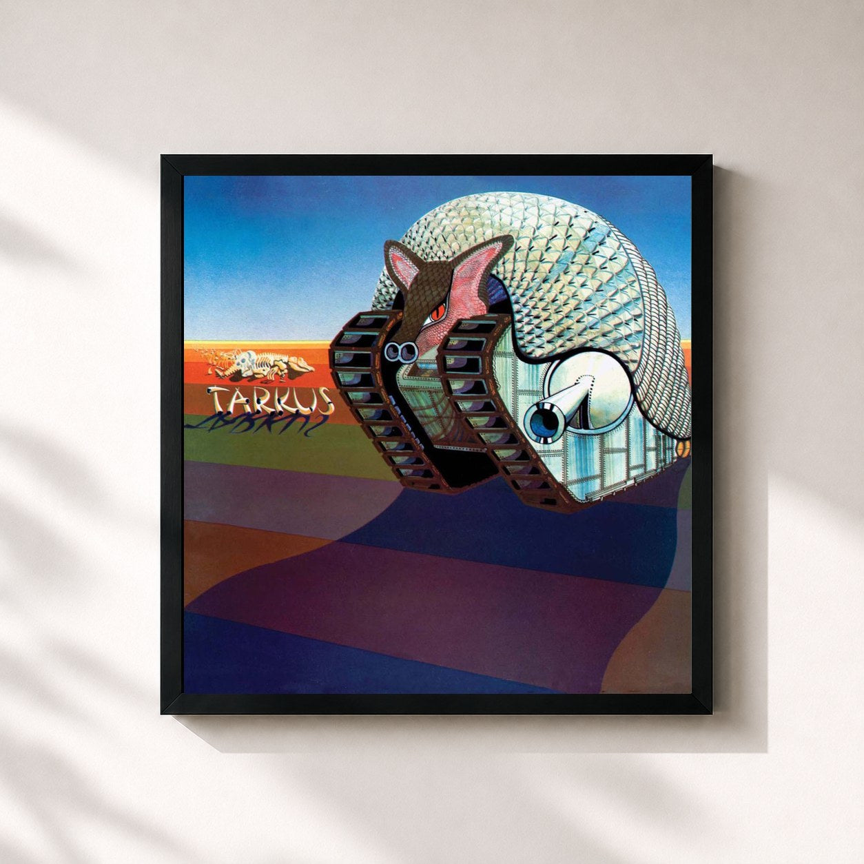 #noir Tableau carré de l'album Tarkus de Emerson, Lake & Palmer, cadre noir 32x32 cm