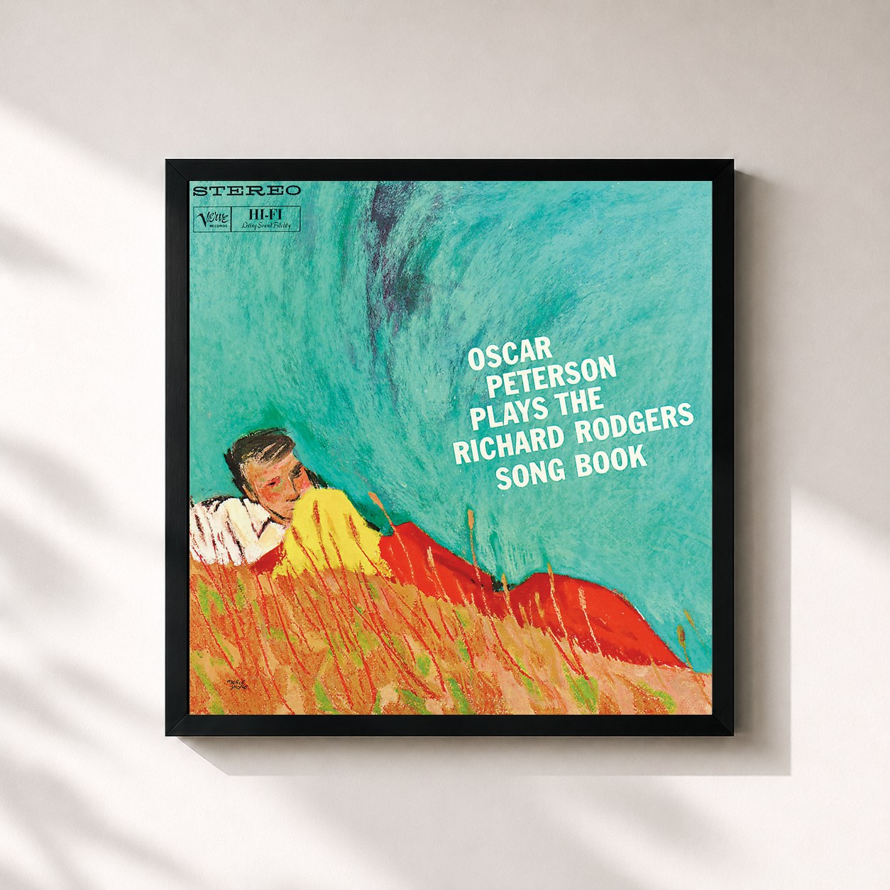 #noir Tableau carré de l'album Oscar Peterson Plays The Richard Rodgers Song Book de Oscar Peterson, cadre noir 32x32 cm