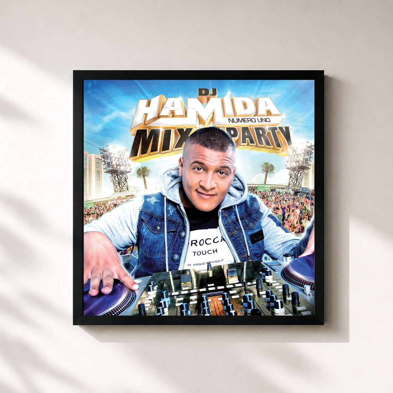 #noir Tableau carré de l'album DJ Hamida Mix Party 2015 de DJ Hamida, cadre noir 32x32 cm