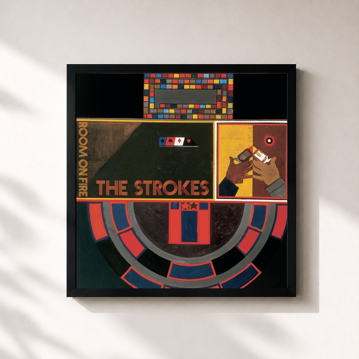 #noir Room On Fire by The Strokes as a square framed art print, black 32x32 cm frame