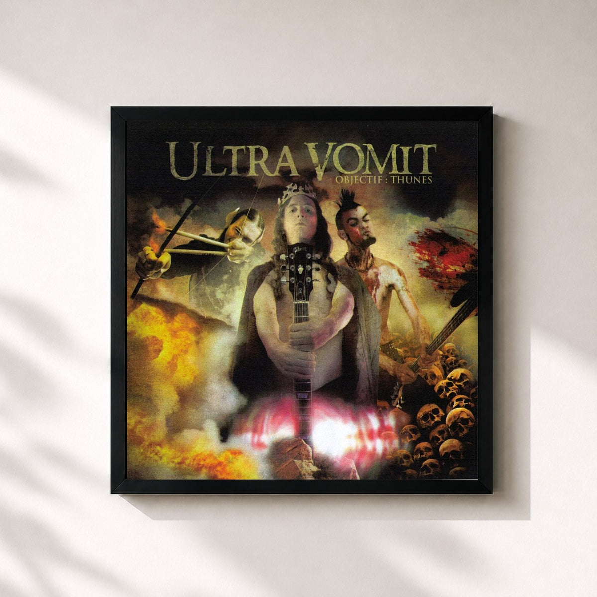 #noir Tableau carré de l'album Objectif: Thunes de Ultra Vomit, cadre noir 32x32 cm