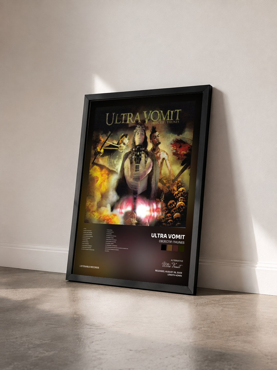 #noir Tableau de l'album Objectif: Thunes de Ultra Vomit vu de trois quarts, cadre noir