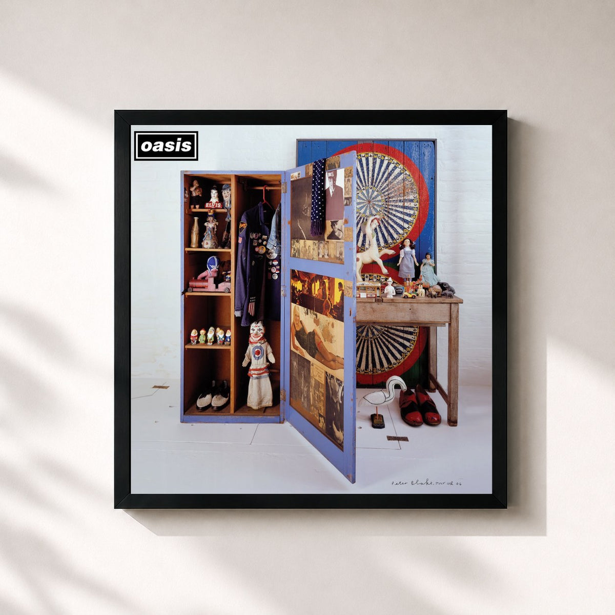 #noir Tableau carré de l'album Stop The Clocks de Oasis, cadre noir 32x32 cm
