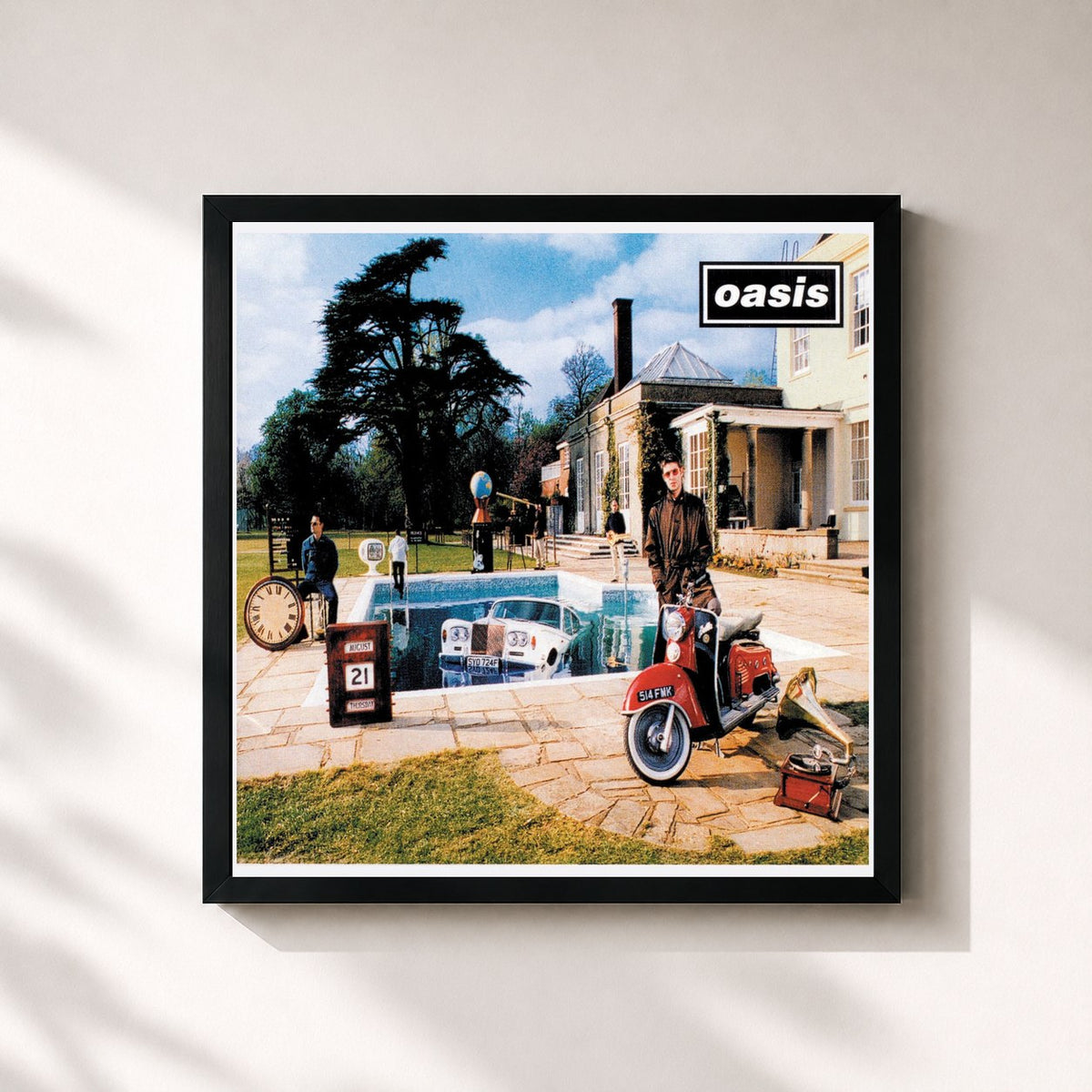 #noir Tableau carré de l'album Be Here Now de Oasis, cadre noir 32x32 cm