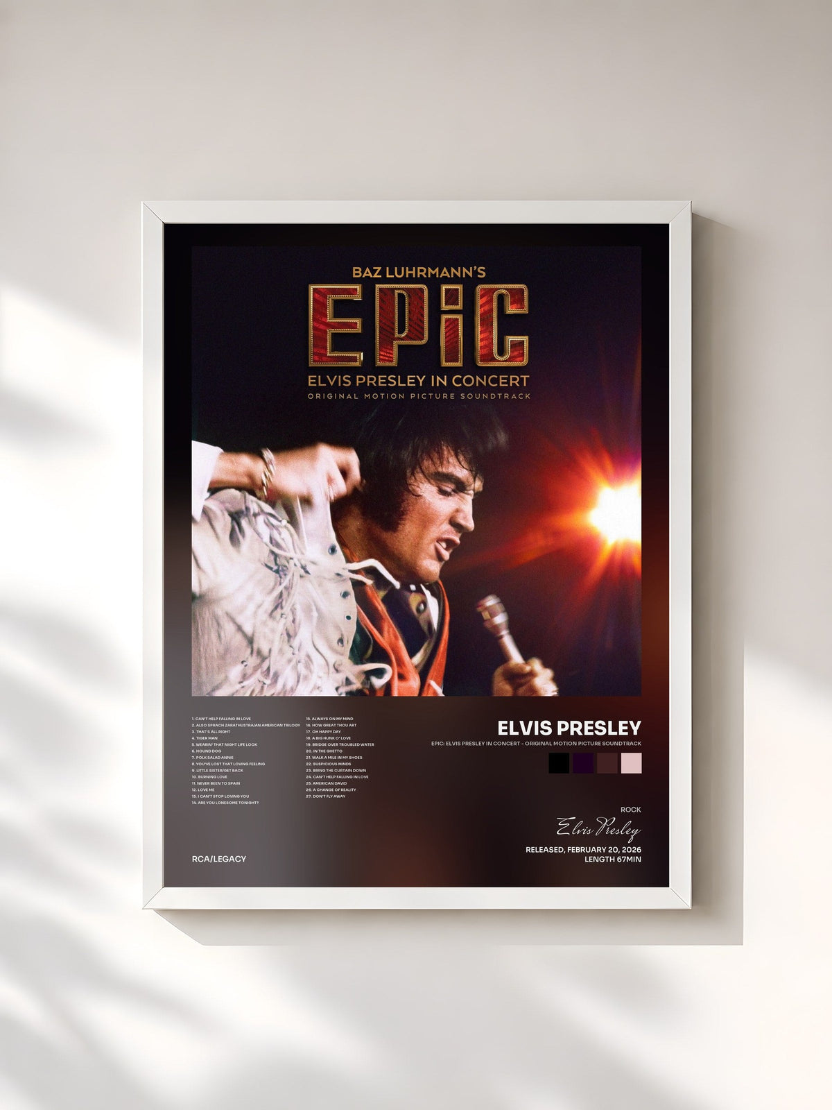 #blanc EPiC: Elvis Presley in Concert - Original Motion Picture Soundtrack de Elvis Presley en lámina enmarcada, marco blanco, impresa y enmarcada en Francia