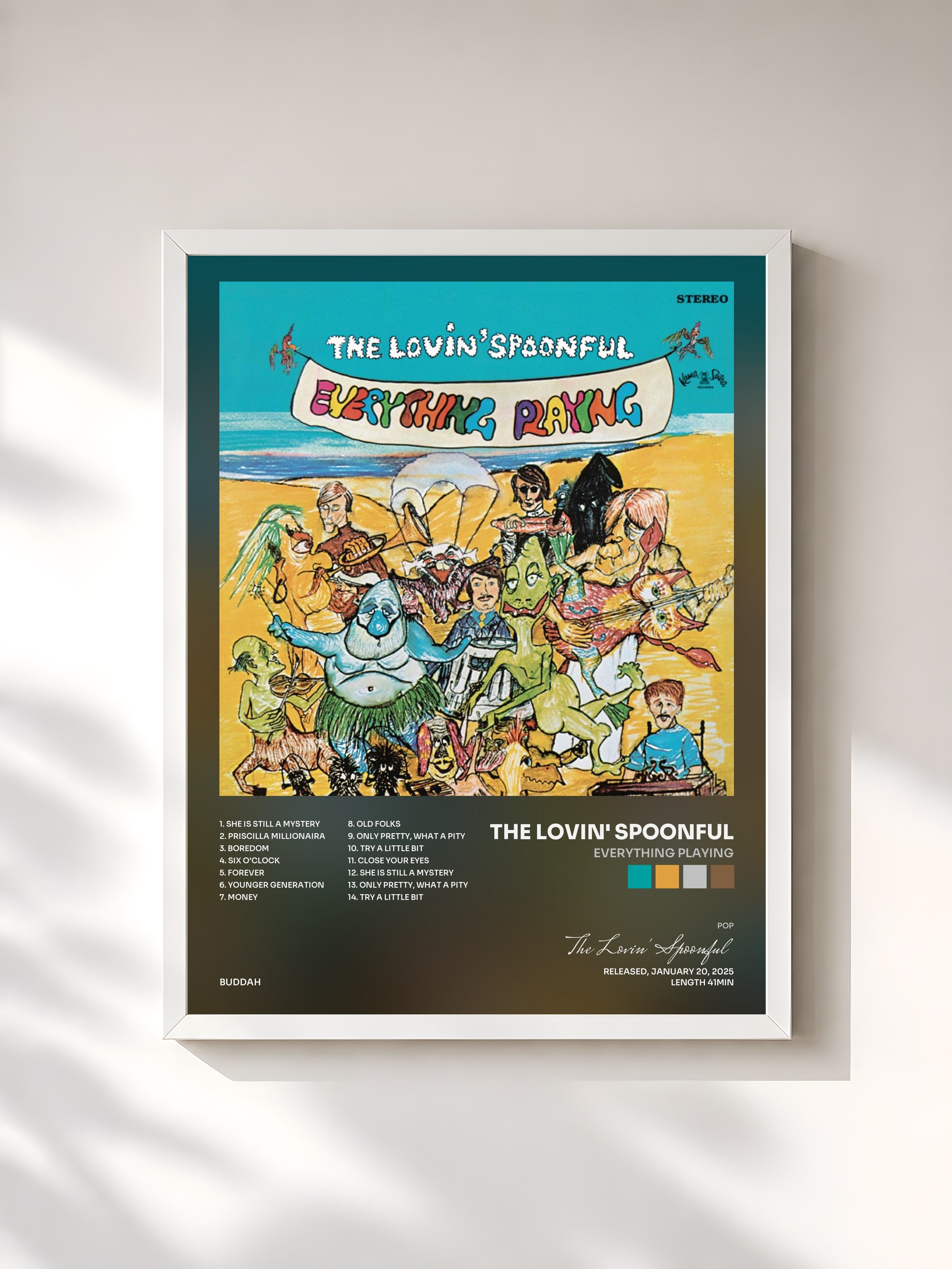 #blanc Tableau de l'album Everything Playing de The Lovin' Spoonful, cadre blanc, imprimé et encadré en France