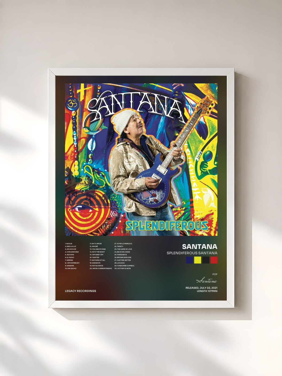 #blanc Tableau de l'album Splendiferous Santana de Santana, cadre blanc, imprimé et encadré en France