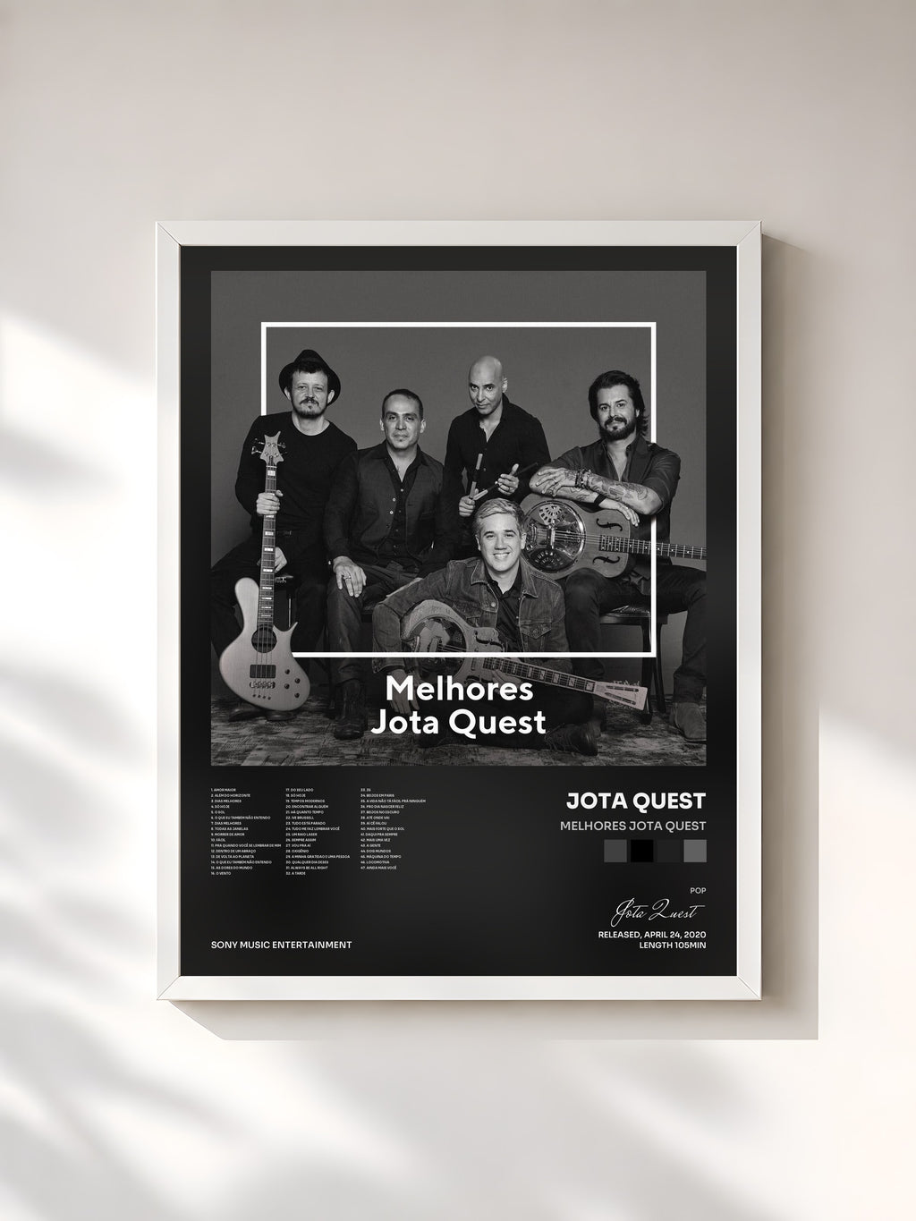 #blanc Tableau de l'album Melhores Jota Quest de Jota Quest, cadre blanc, imprimé et encadré en France
