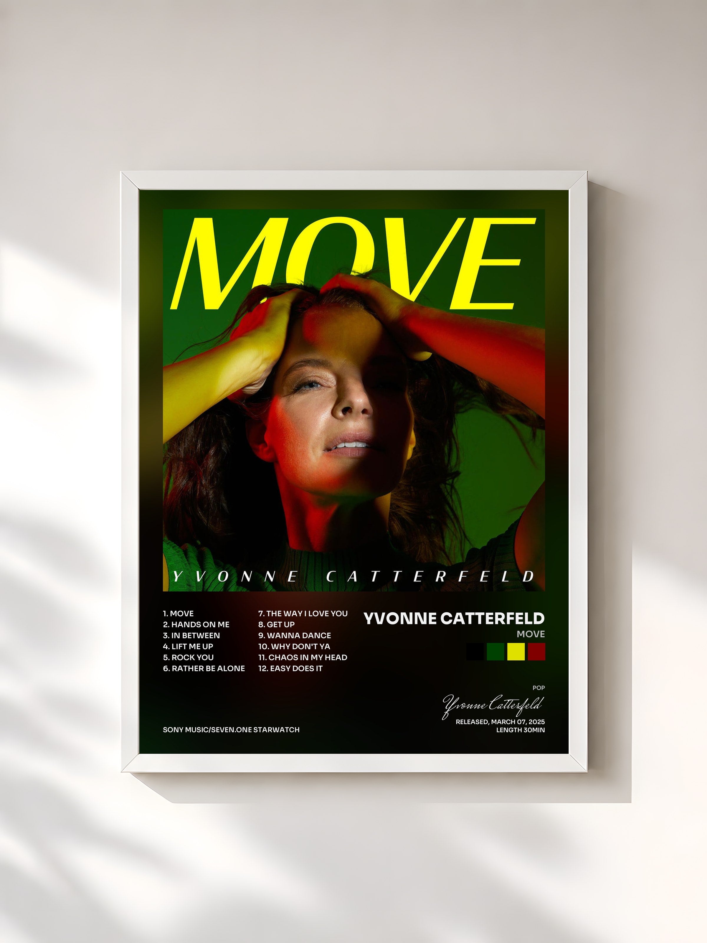 #blanc Tableau de l'album Move de Yvonne Catterfeld, cadre blanc, imprimé et encadré en France