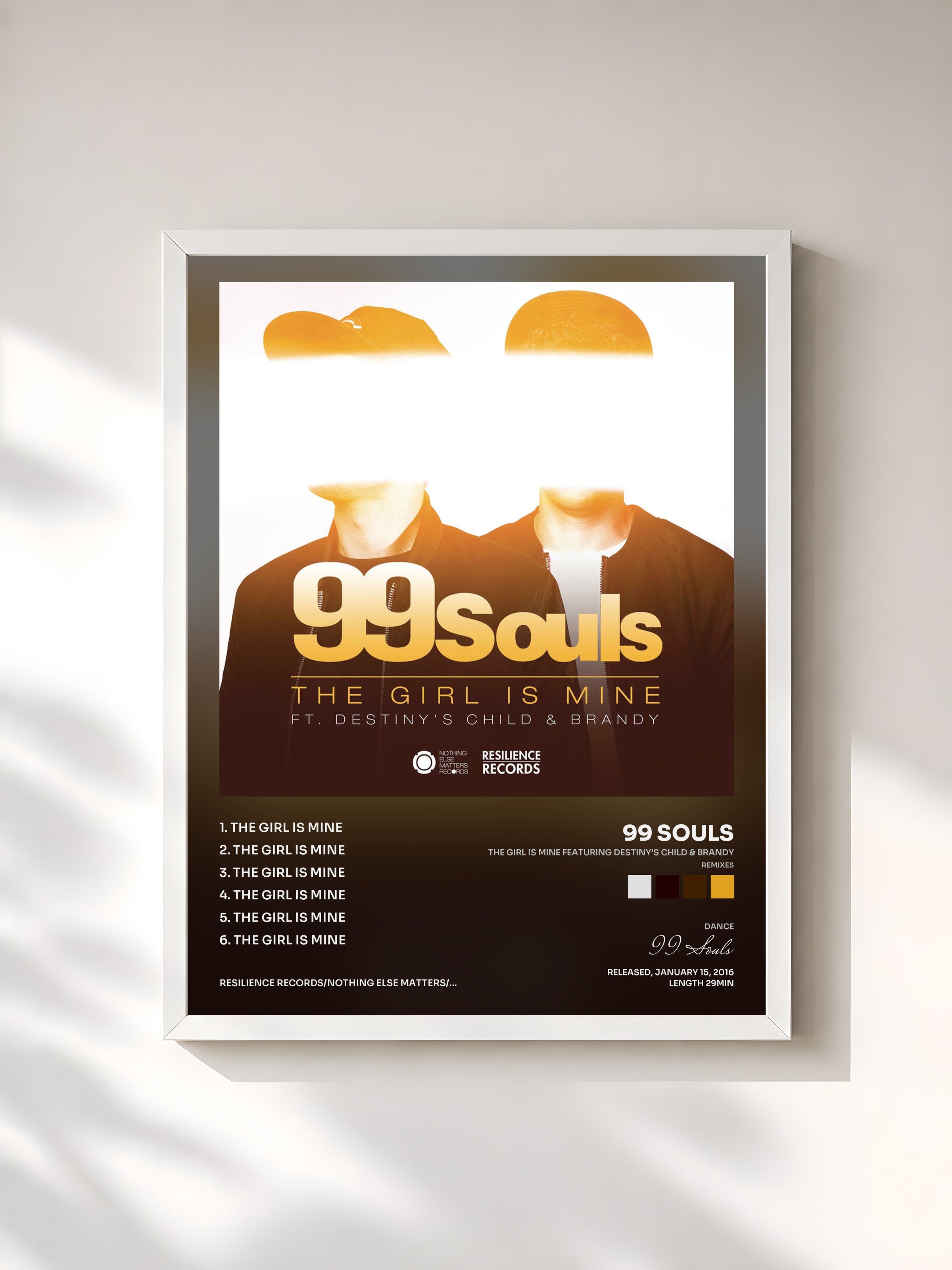 #blanc Tableau de l'album The Girl Is Mine featuring Destiny's Child & Brandy (Remixes) - EP de 99 Souls, cadre blanc, imprimé et encadré en France