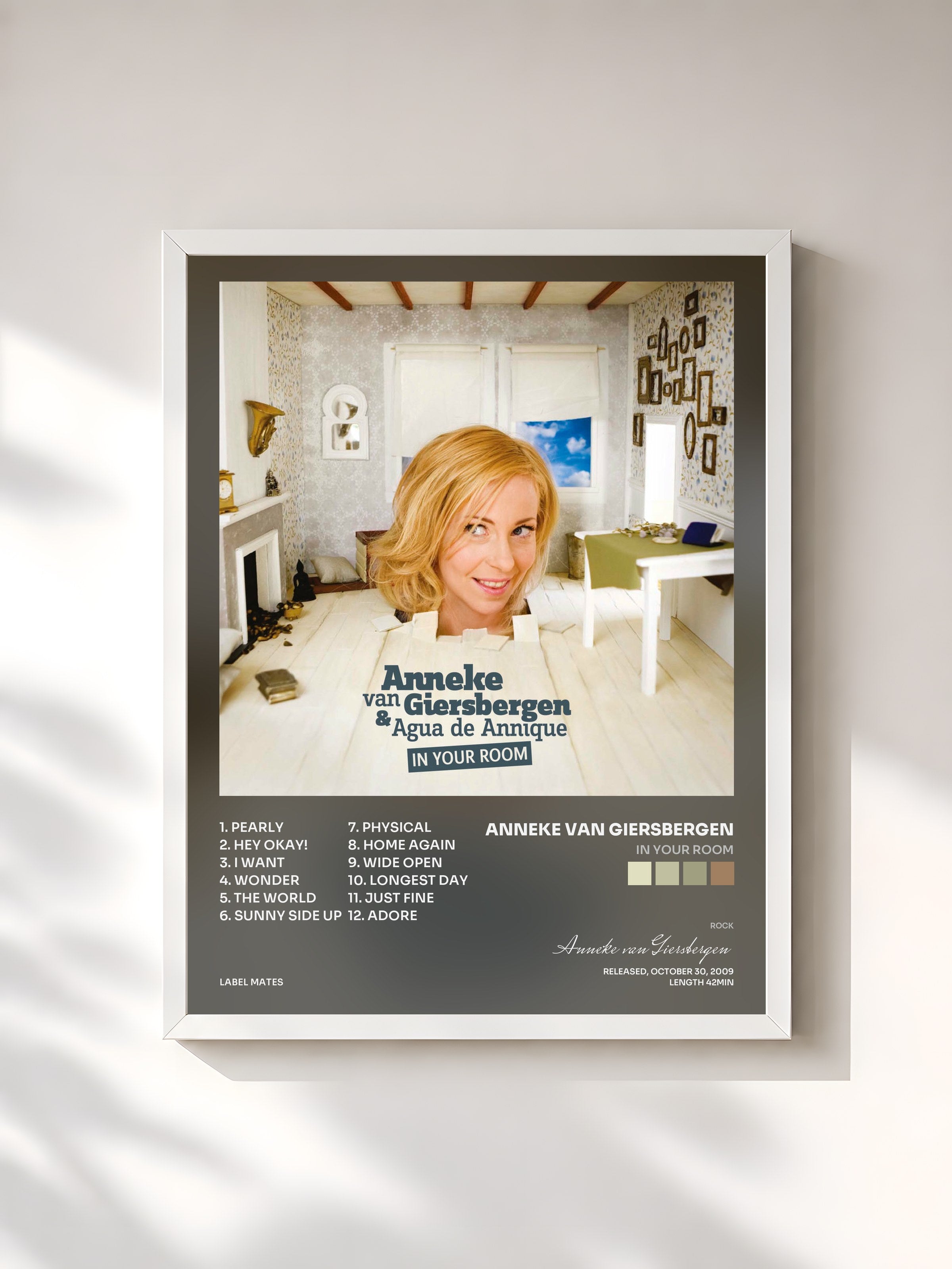 #blanc Tableau de l'album In Your Room de Anneke van Giersbergen, cadre blanc, imprimé et encadré en France