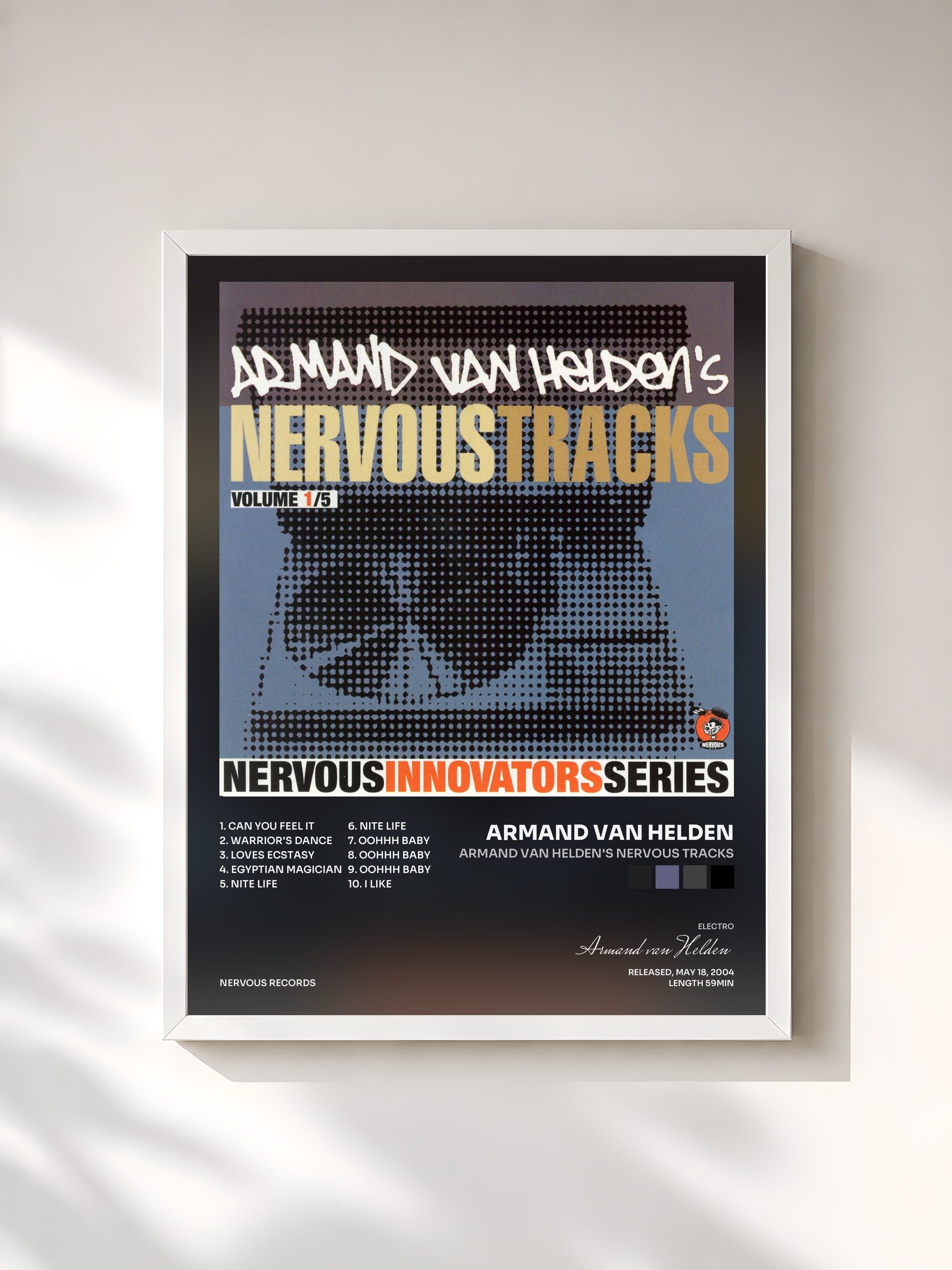 #blanc Tableau de l'album Armand Van Helden's Nervous Tracks de Armand van Helden, cadre blanc, imprimé et encadré en France