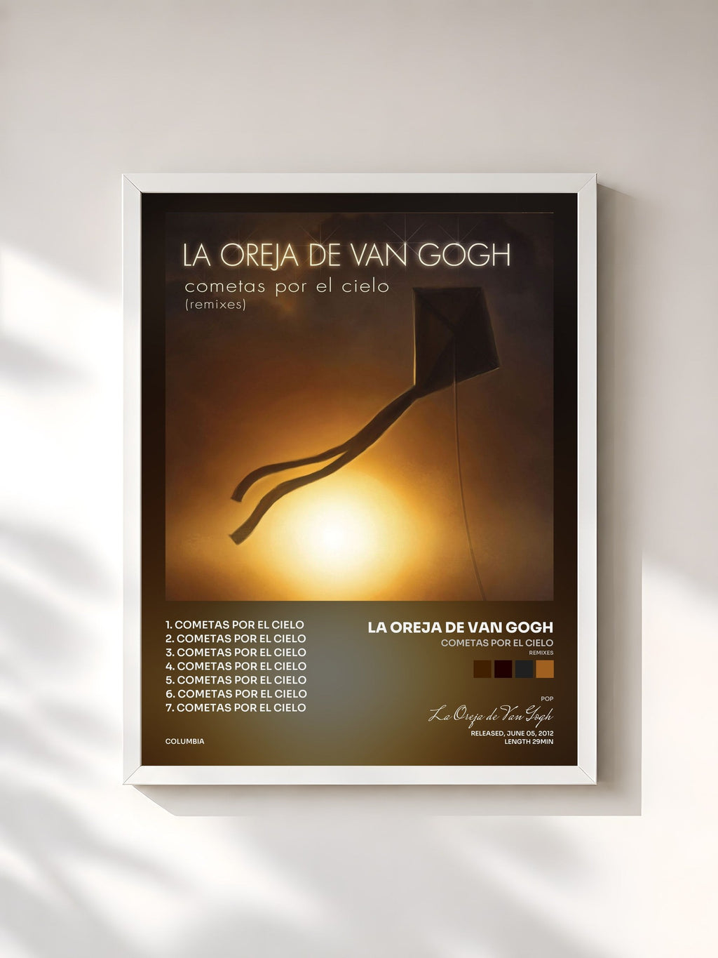 #blanc Cometas Por El Cielo (Remixes) de La Oreja de Van Gogh en lámina enmarcada, marco blanco, impresa y enmarcada en Francia