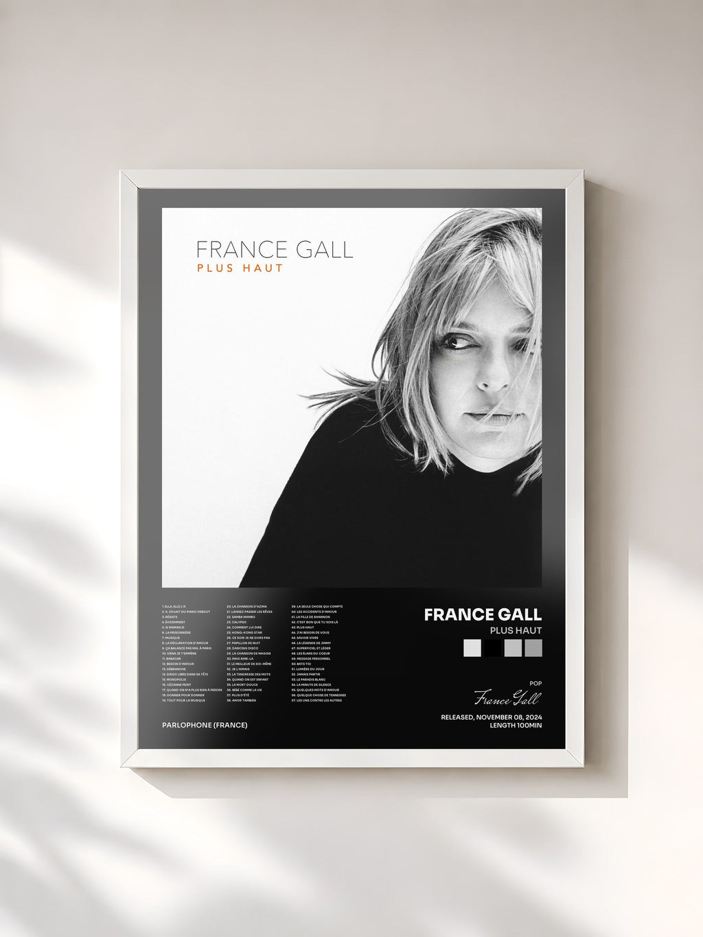 #blanc Plus haut di France Gall in stampa incorniciata, cornice bianca, stampata e incorniciata in Francia
