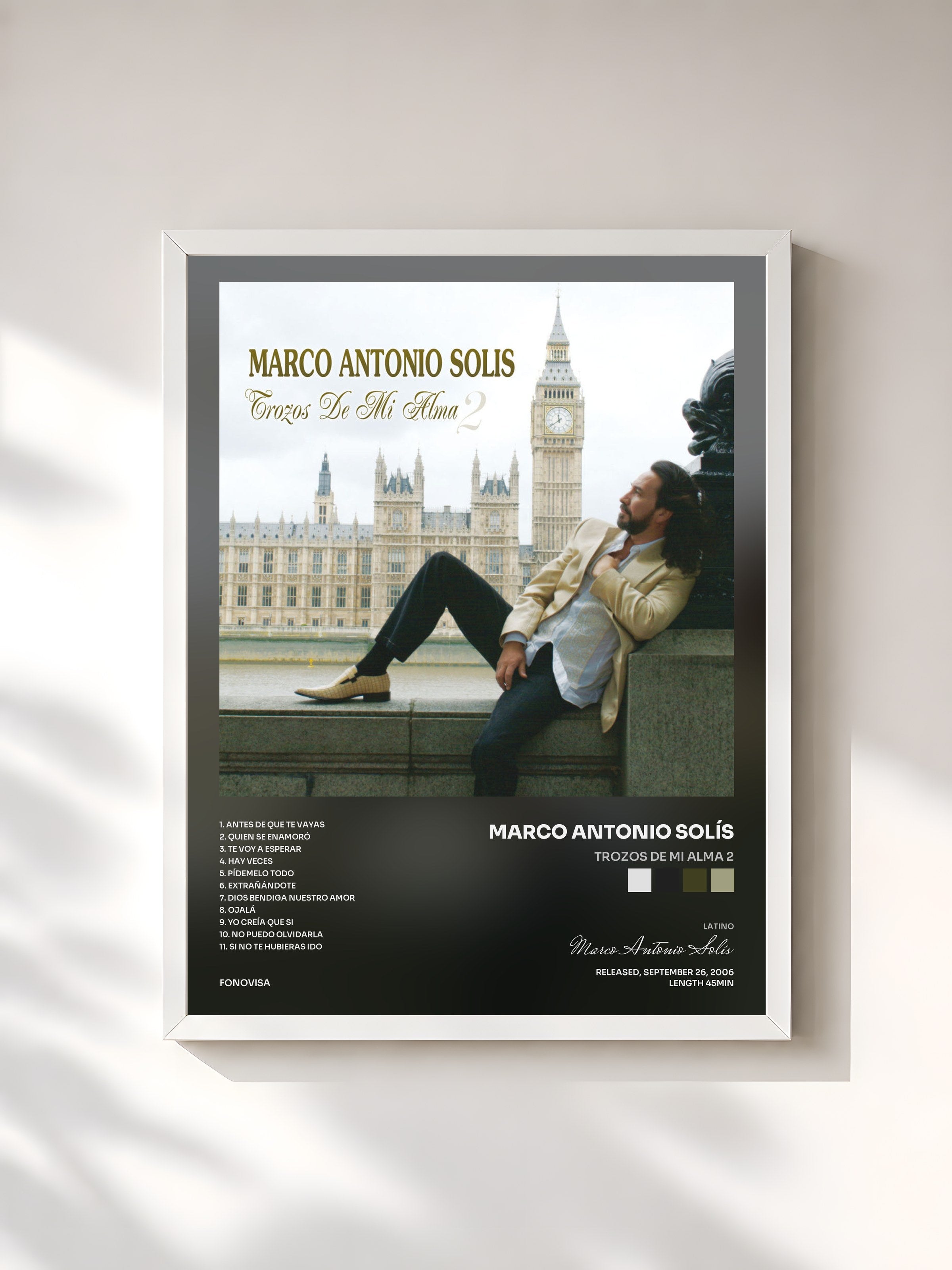 #blanc Tableau de l'album Trozos De Mi Alma 2 de Marco Antonio Solís, cadre blanc, imprimé et encadré en France