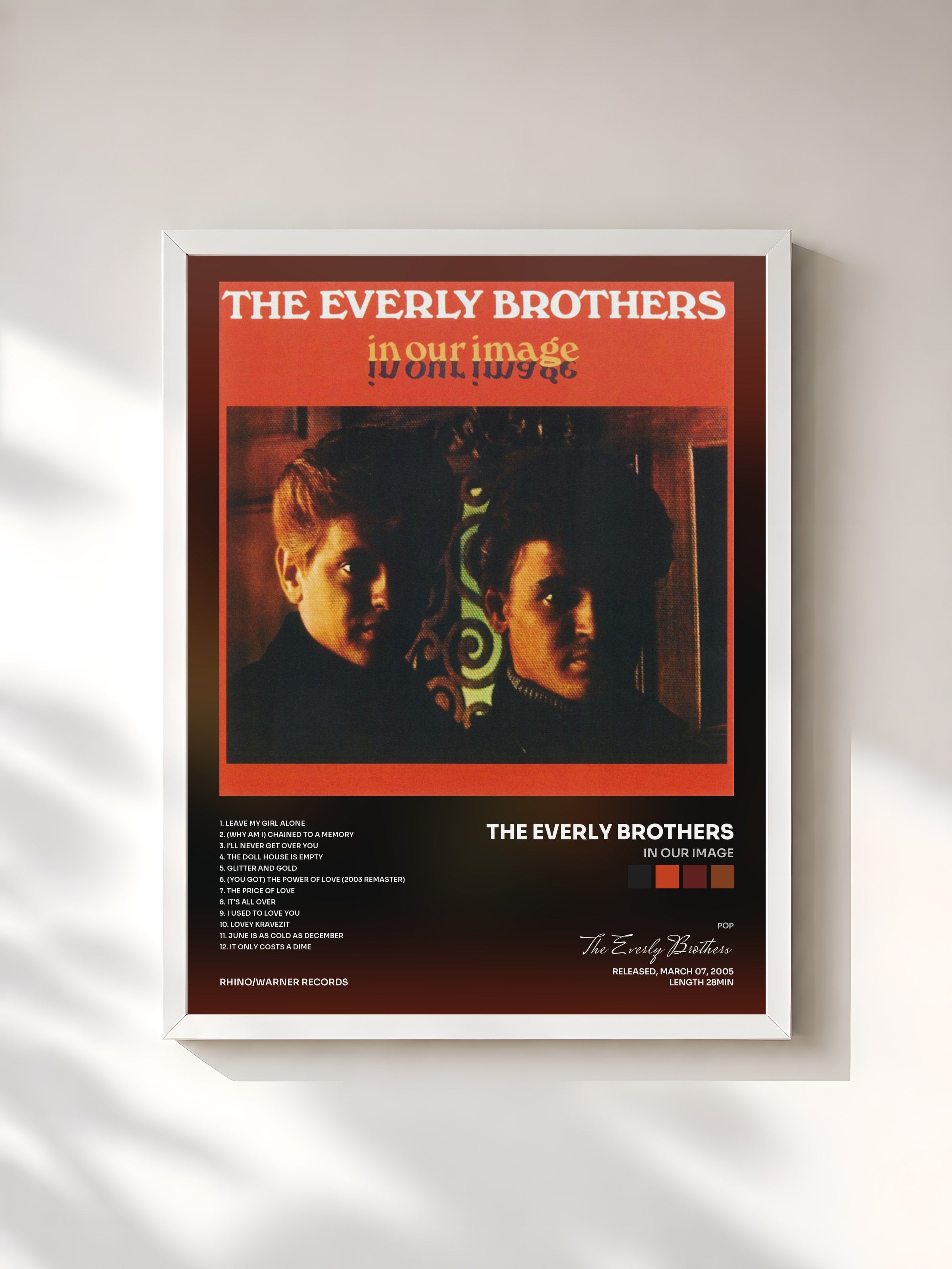 #blanc Tableau de l'album In Our Image de The Everly Brothers, cadre blanc, imprimé et encadré en France