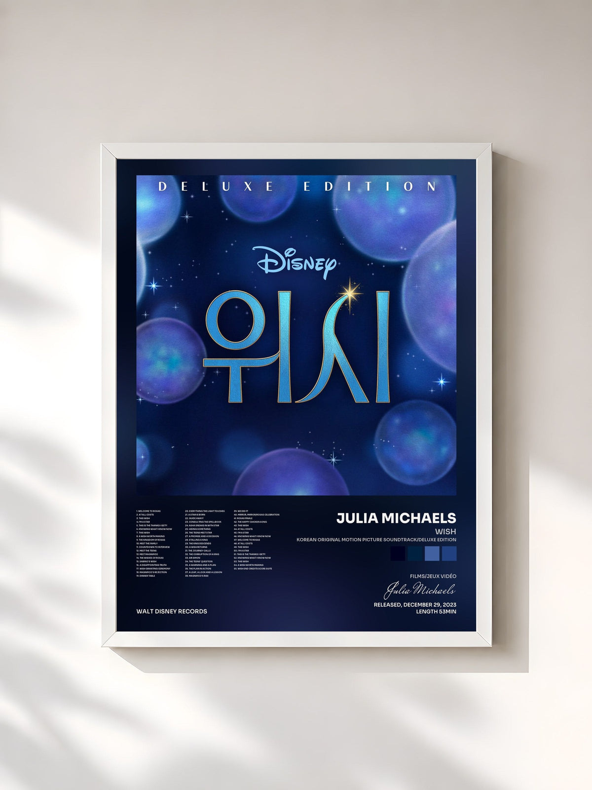 #blanc Tableau de l'album Wish (Korean Original Motion Picture Soundtrack/Deluxe Edition) de Julia Michaels, cadre blanc, imprimé et encadré en France