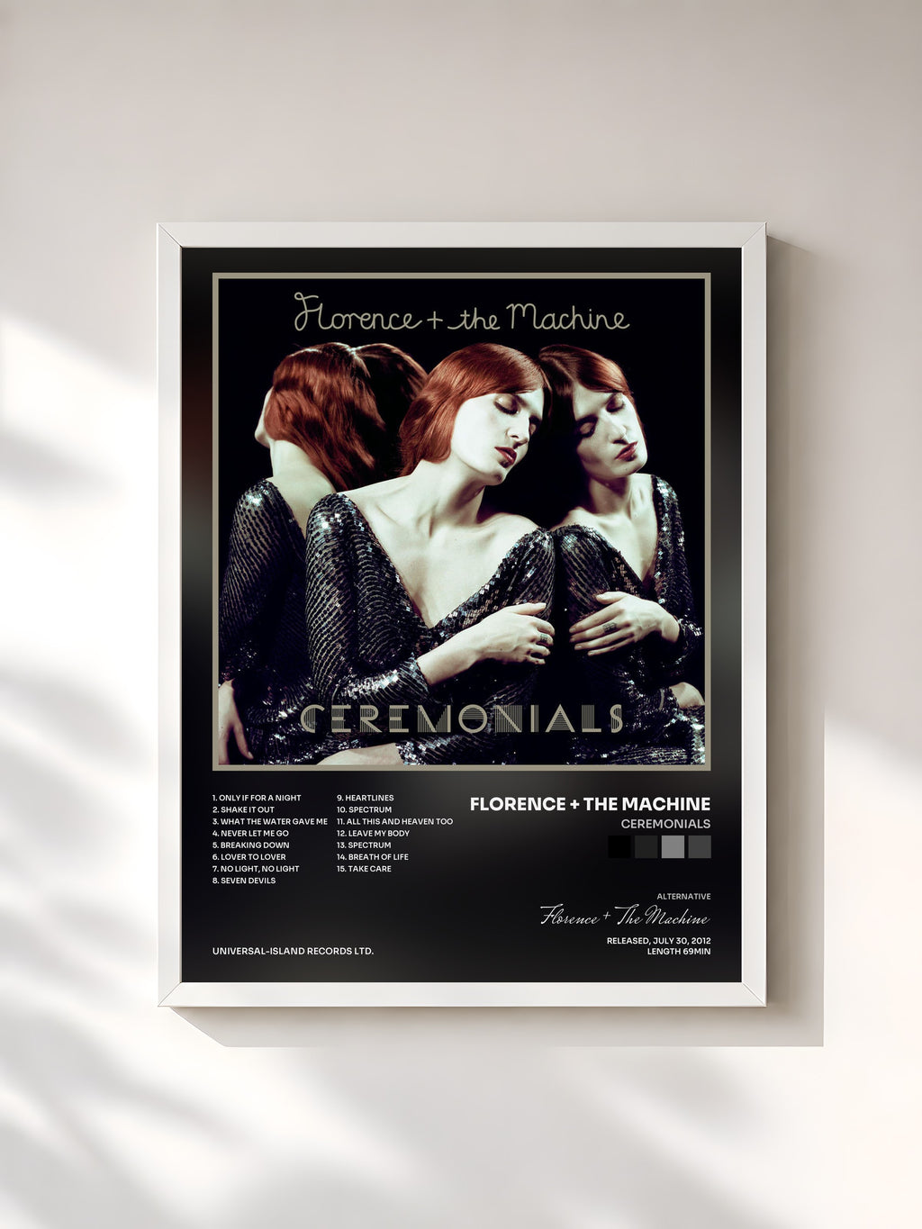 #blanc Tableau de l'album Ceremonials de Florence + The Machine, cadre blanc, imprimé et encadré en France