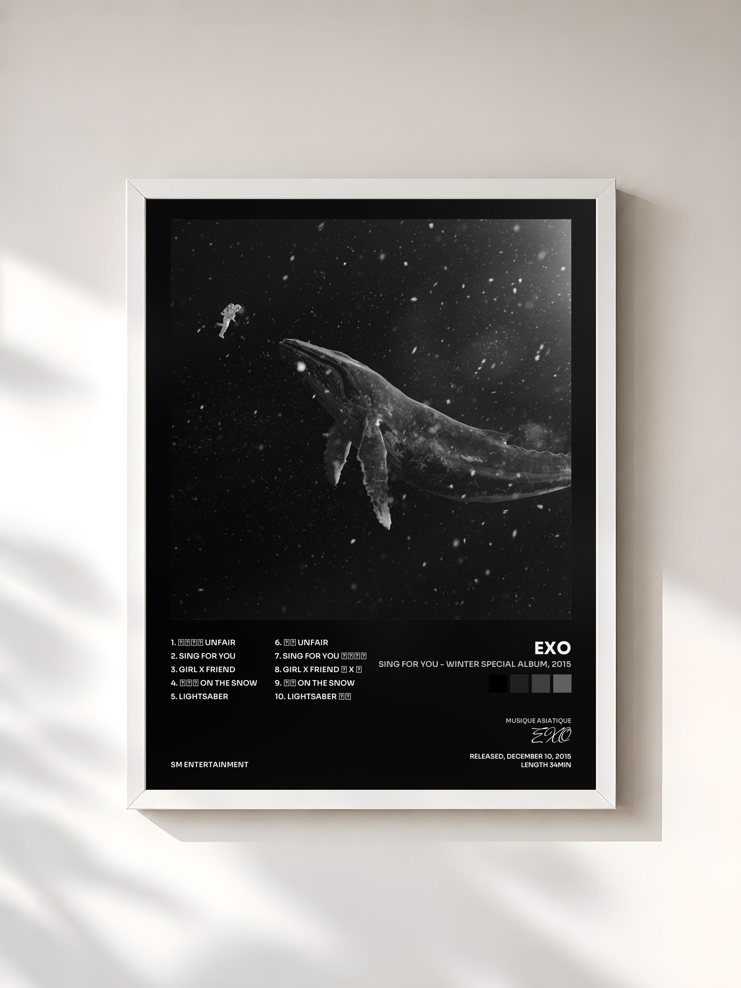 #blanc Tableau de l'album SING FOR YOU - Winter Special Album, 2015 de EXO, cadre blanc, imprimé et encadré en France