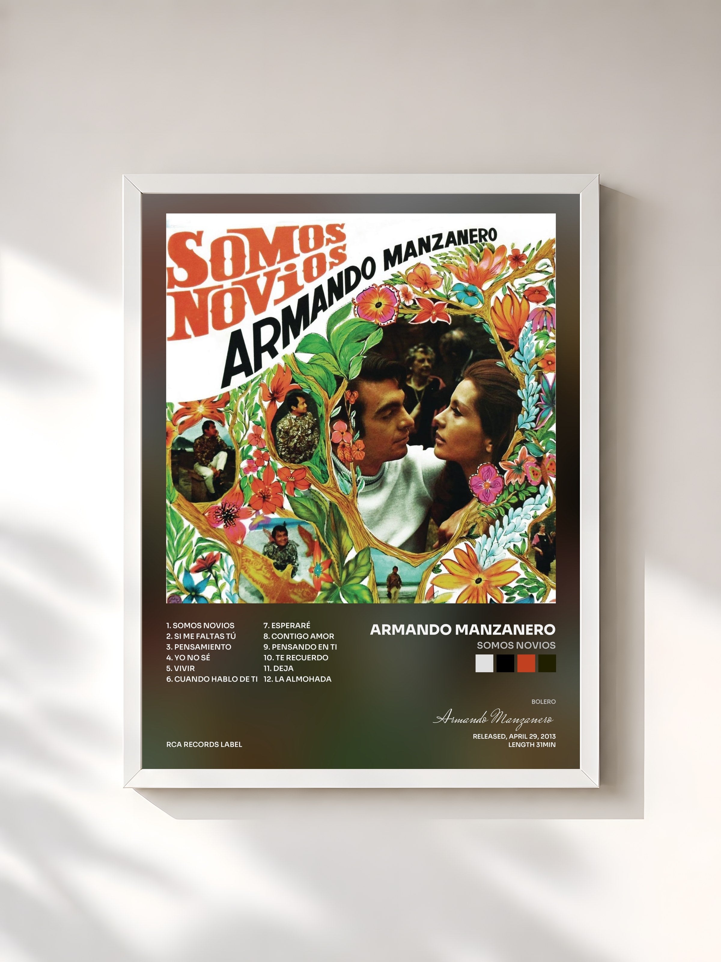 #blanc Tableau de l'album Somos Novios de Armando Manzanero, cadre blanc, imprimé et encadré en France