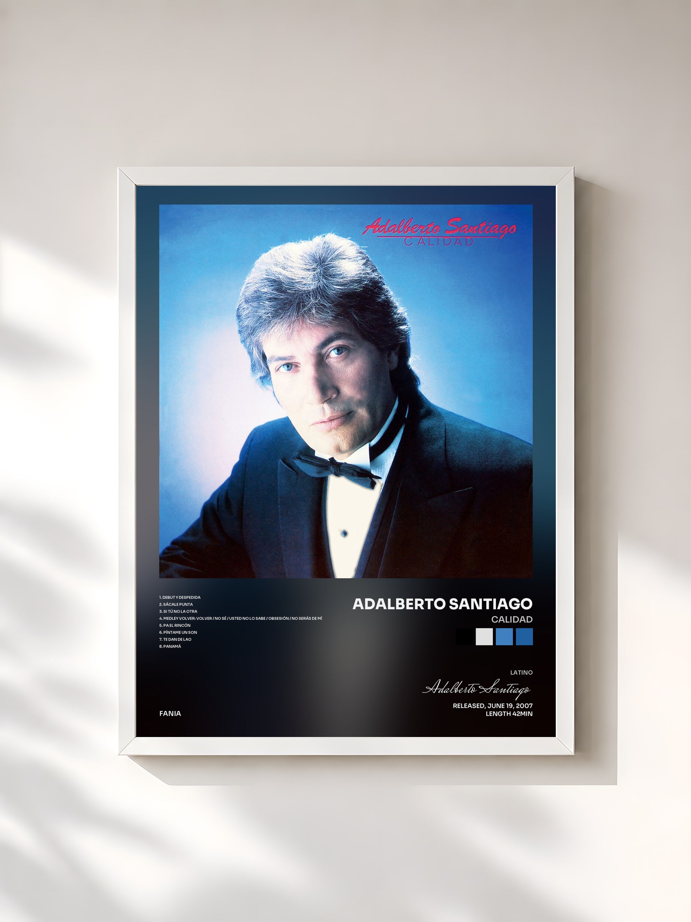 #blanc Tableau de l'album Calidad de Adalberto Santiago, cadre blanc, imprimé et encadré en France