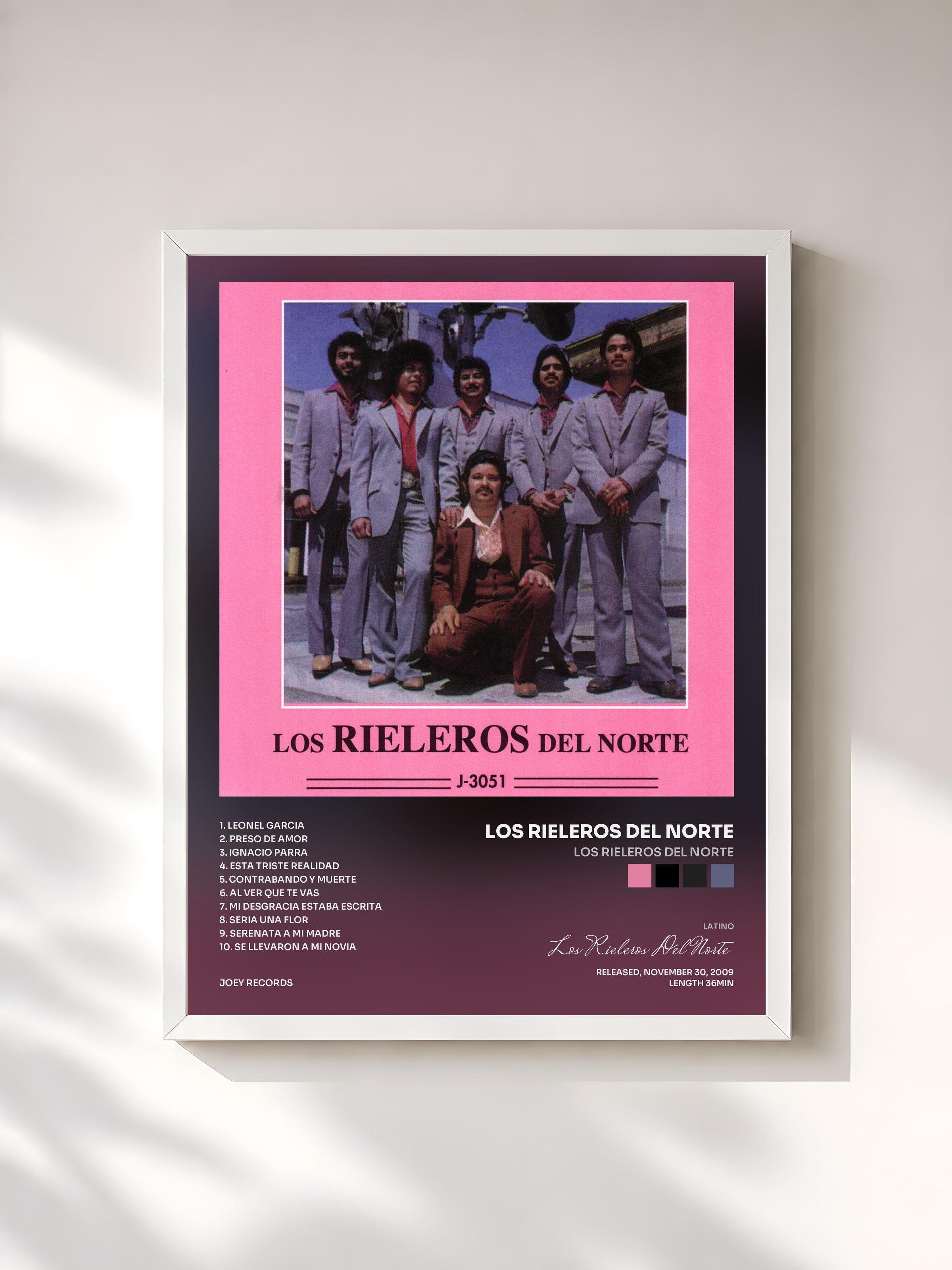 #blanc Tableau de l'album Los Rieleros Del Norte de Los Rieleros Del Norte, cadre blanc, imprimé et encadré en France