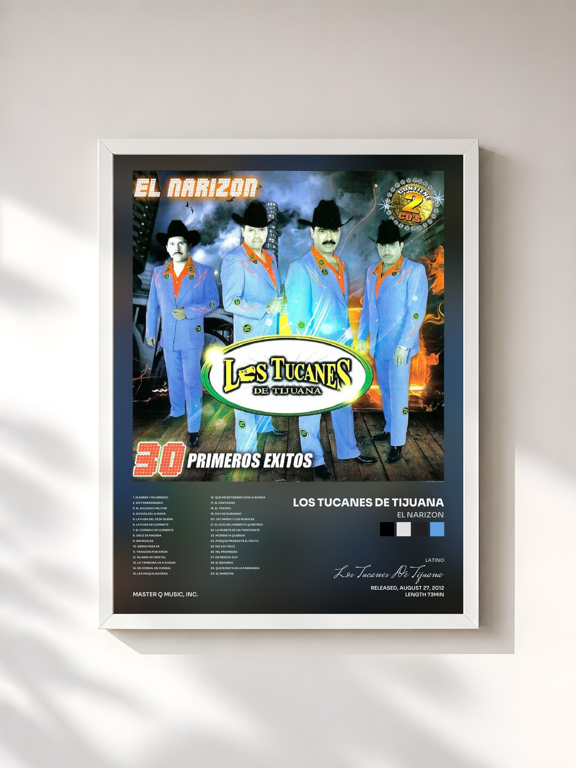 #blanc Tableau de l'album El Narizon de Los Tucanes De Tijuana, cadre blanc, imprimé et encadré en France