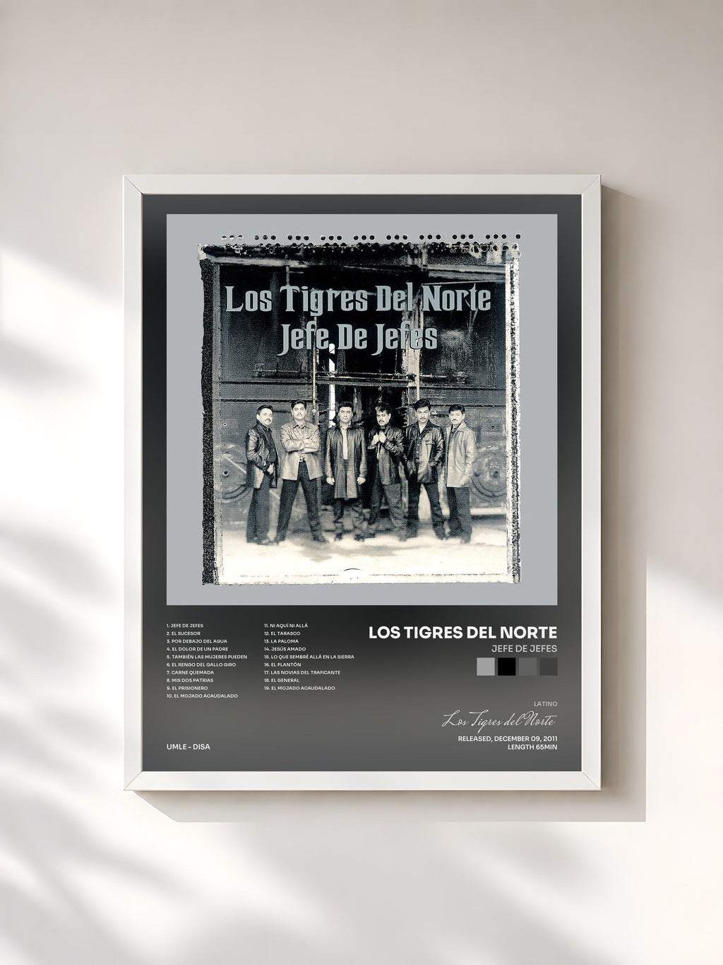 #blanc Tableau de l'album Jefe De Jefes de Los Tigres del Norte, cadre blanc, imprimé et encadré en France