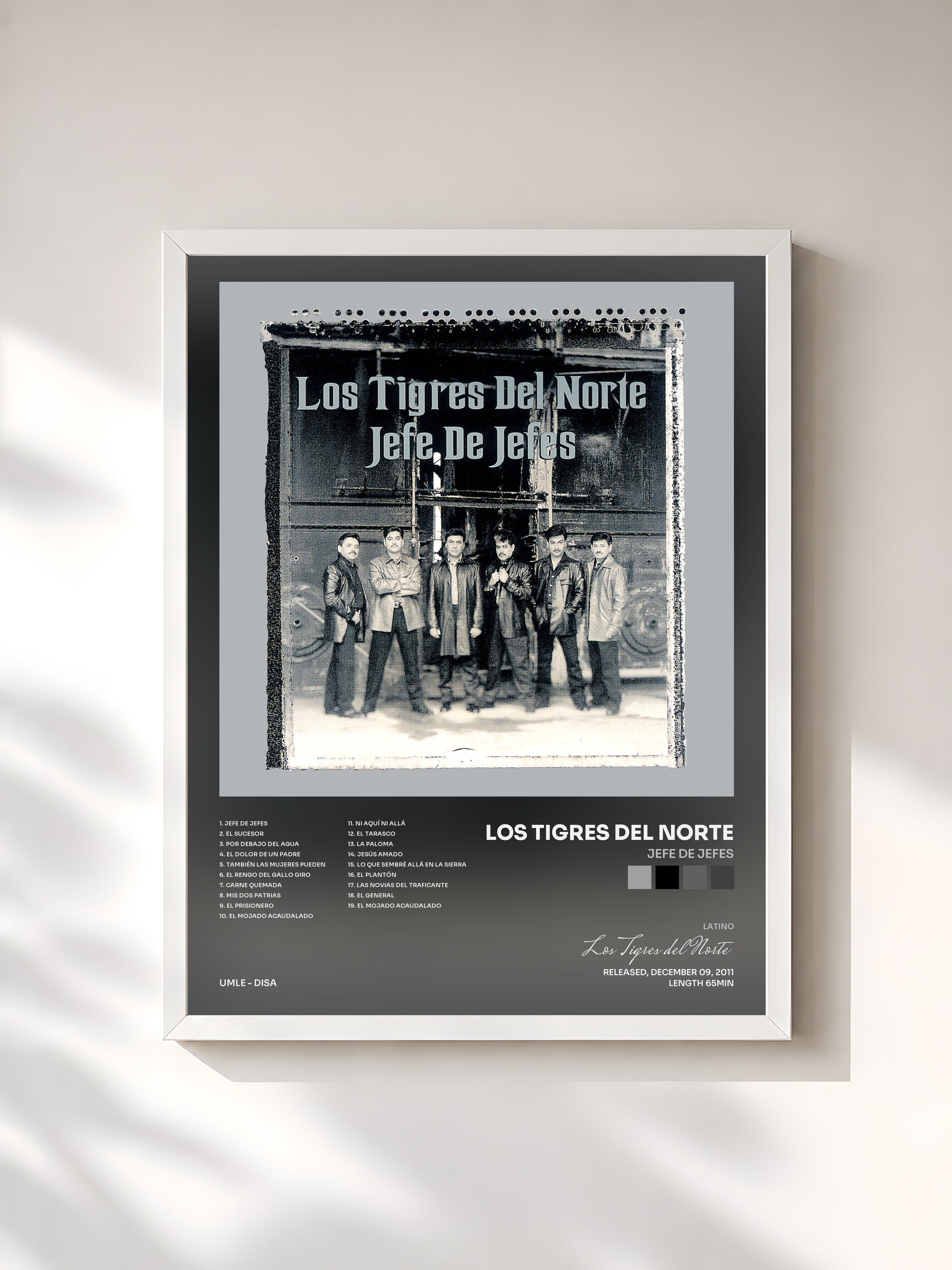 #blanc Tableau de l'album Jefe De Jefes de Los Tigres del Norte, cadre blanc, imprimé et encadré en France