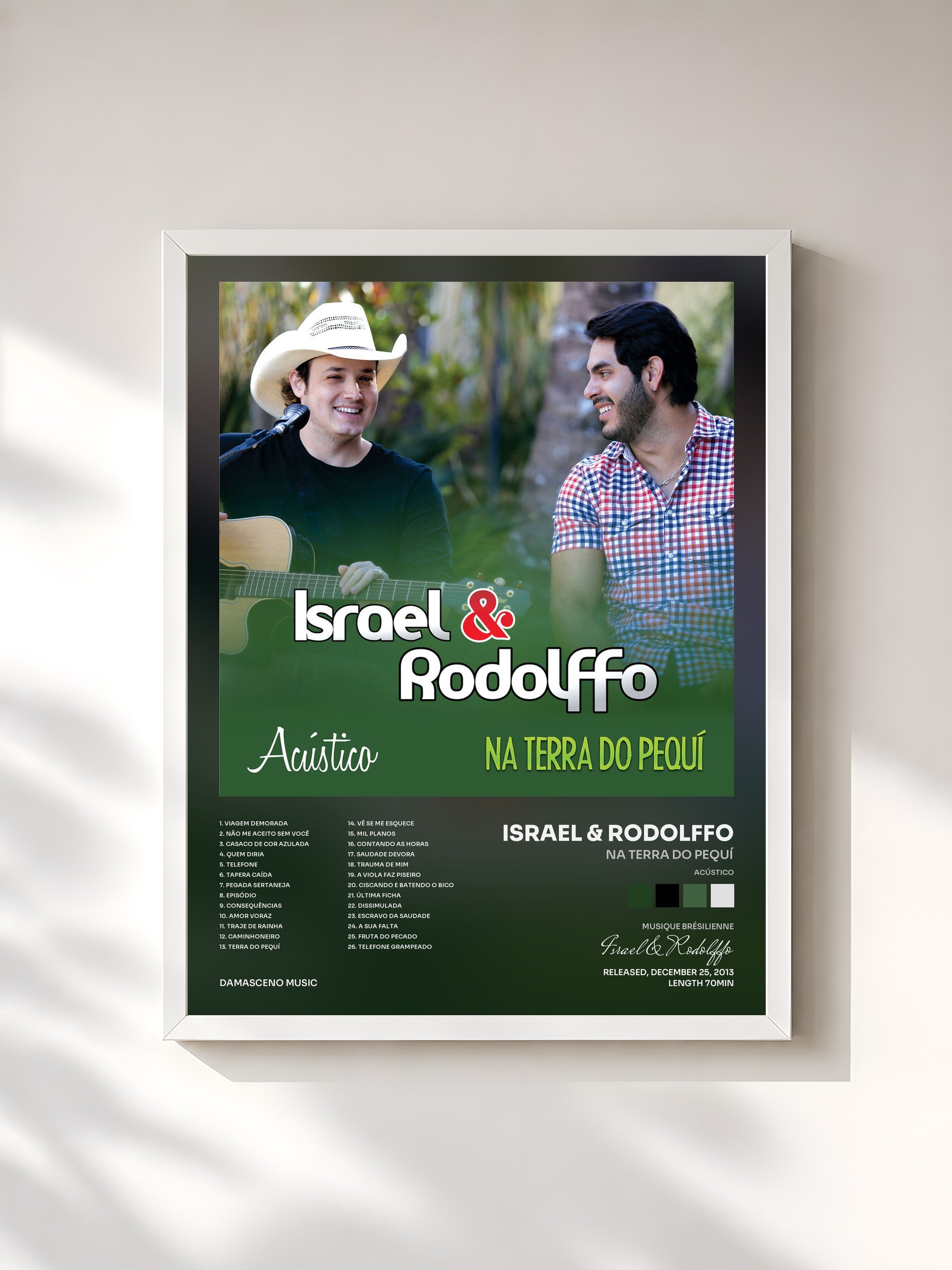 #blanc Tableau de l'album Na Terra do Pequí (Acústico) de Israel & Rodolffo, cadre blanc, imprimé et encadré en France