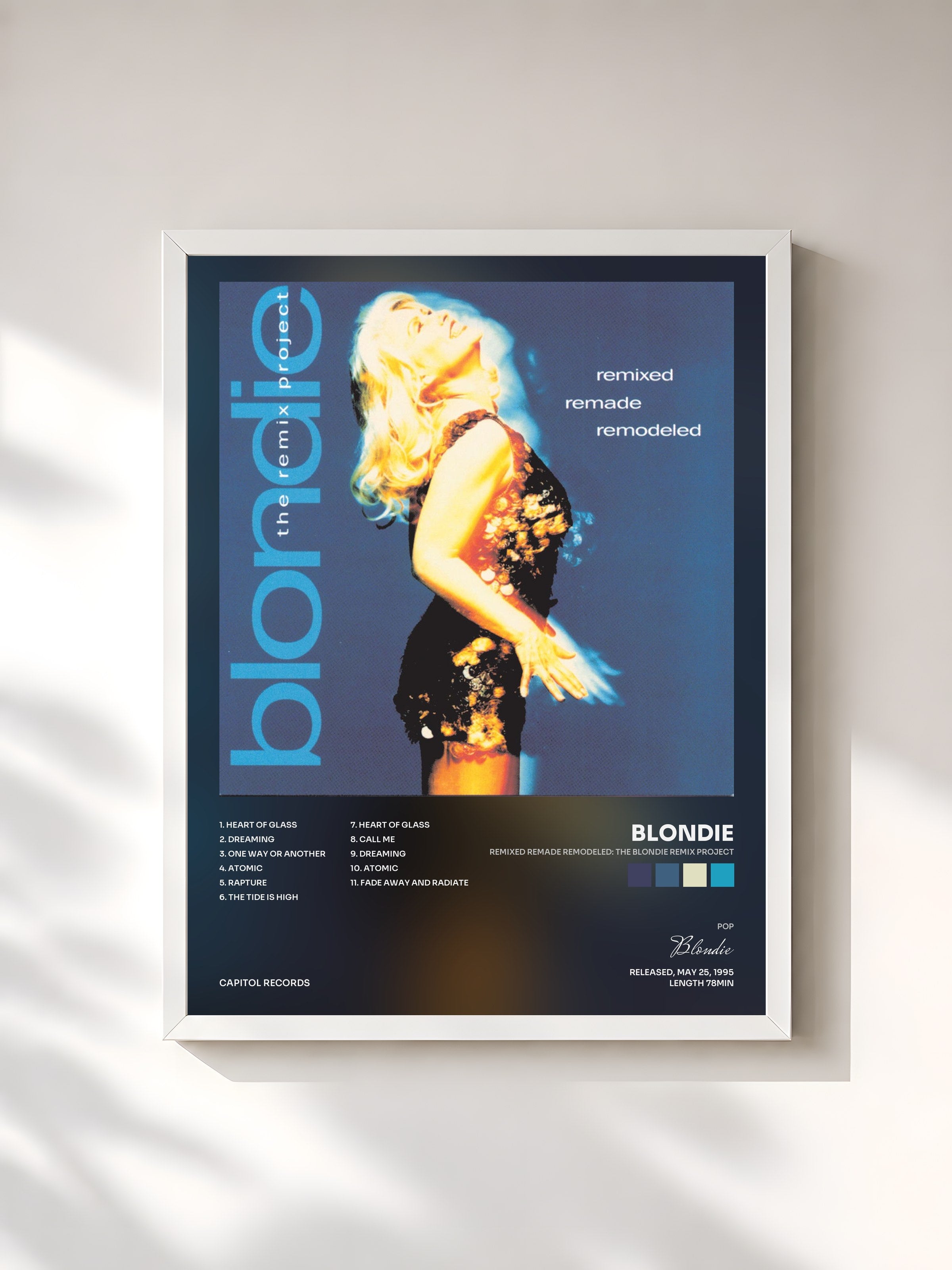 #blanc Tableau de l'album Remixed Remade Remodeled: The Blondie Remix Project de Blondie, cadre blanc, imprimé et encadré en France