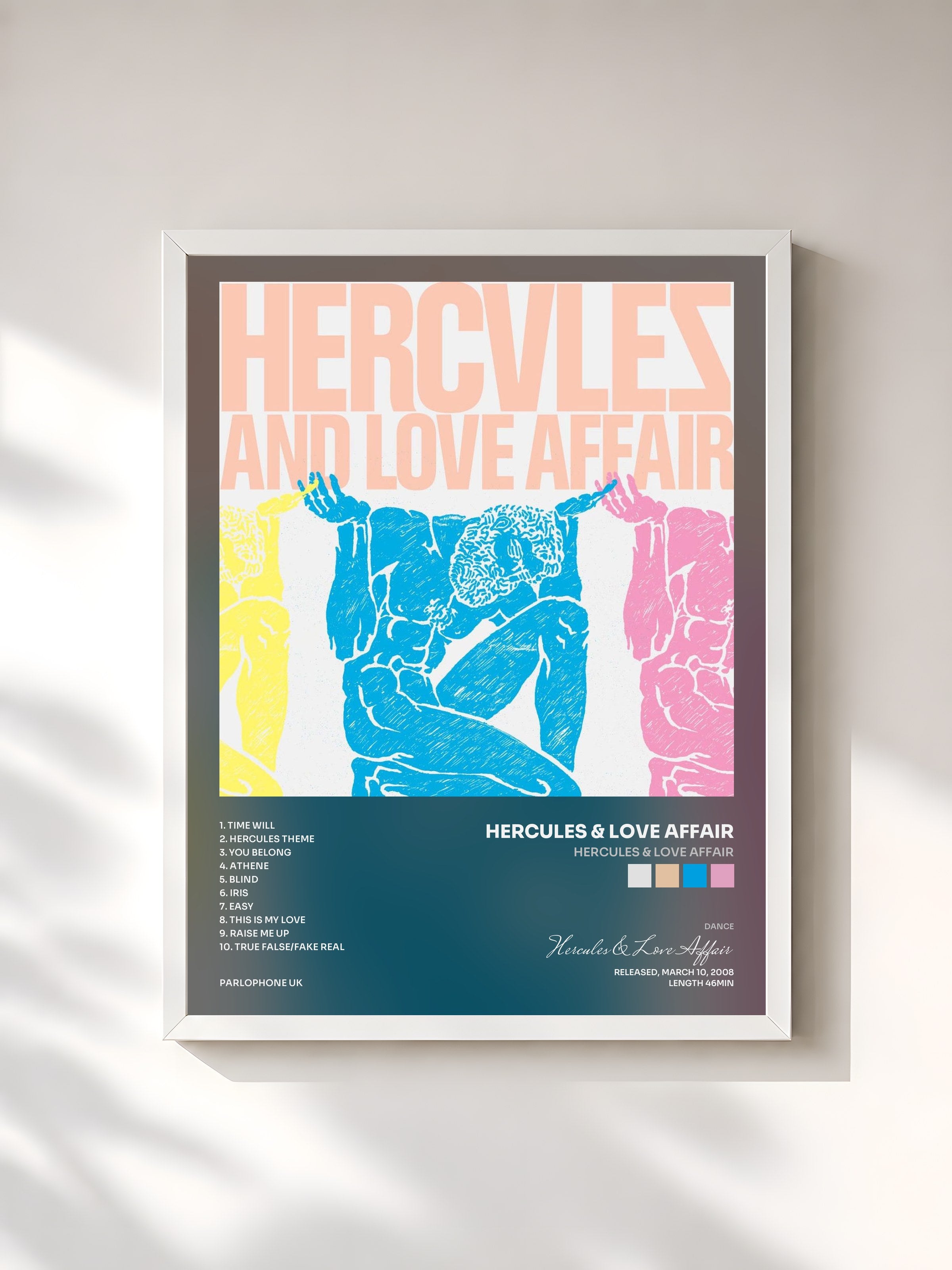 #blanc Tableau de l'album Hercules & Love Affair de Hercules & Love Affair, cadre blanc, imprimé et encadré en France